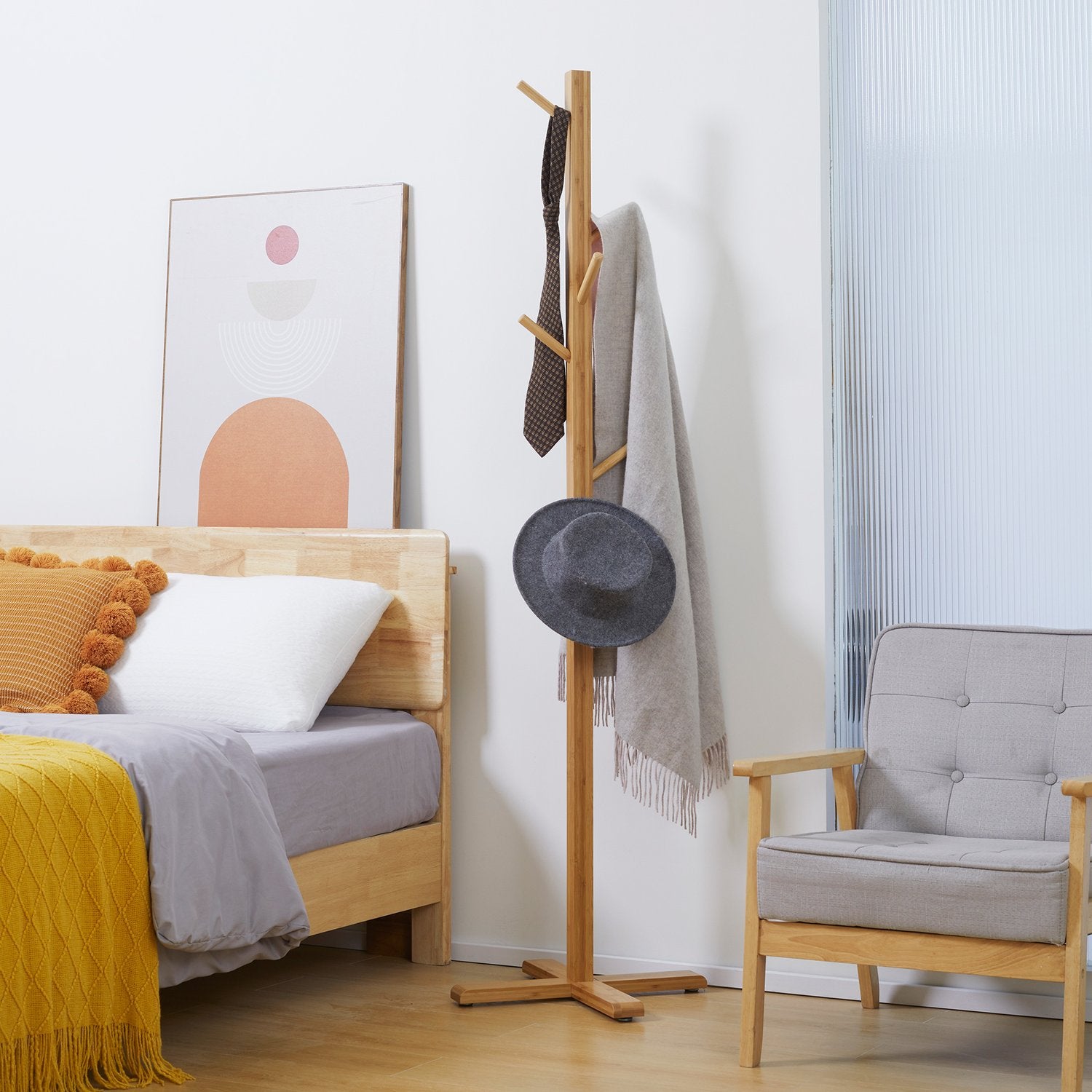 Bambu klädhängare med 8 krokar, naturlig finish, 49,5x178 cm