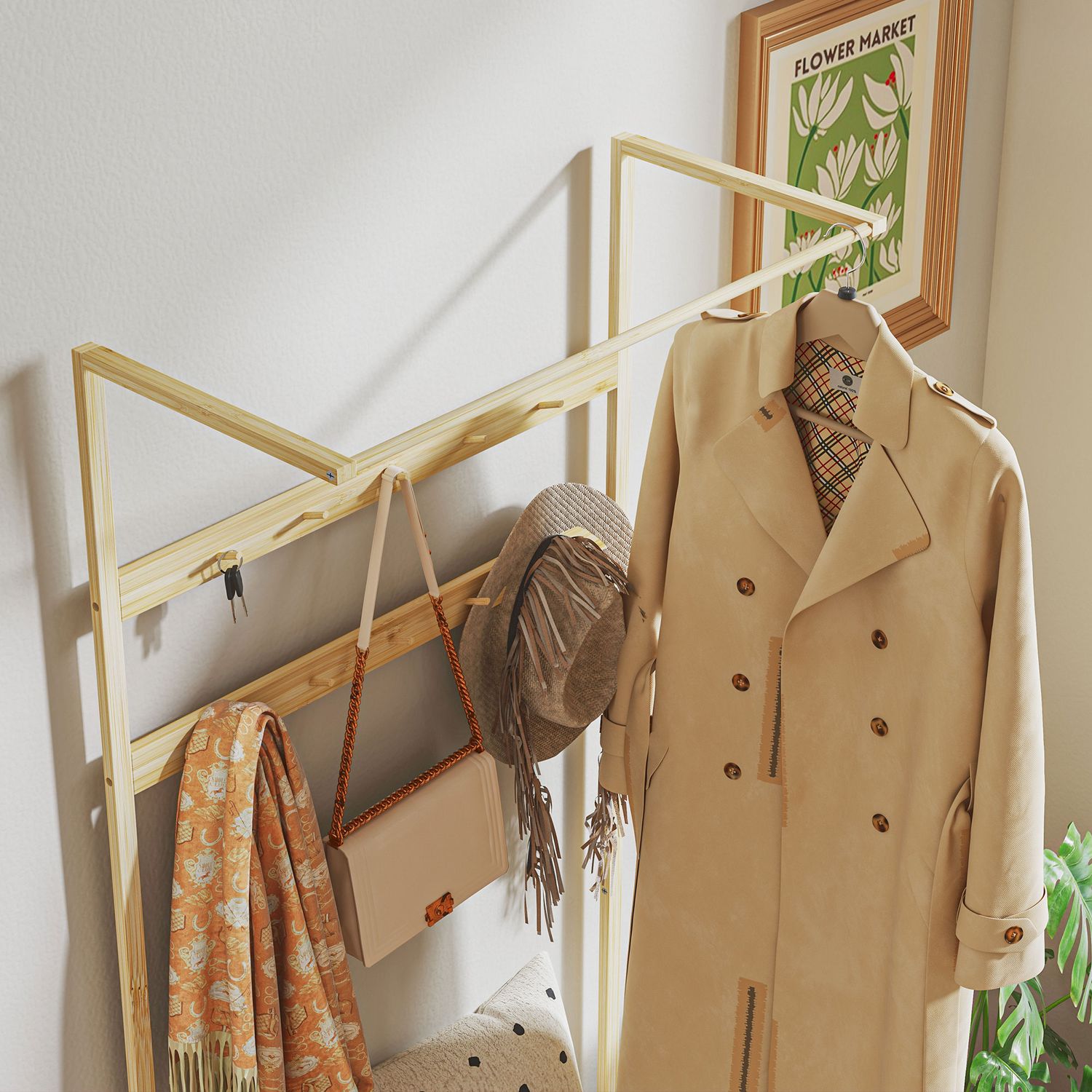 Bamburock och skoställ med bänk och krokar