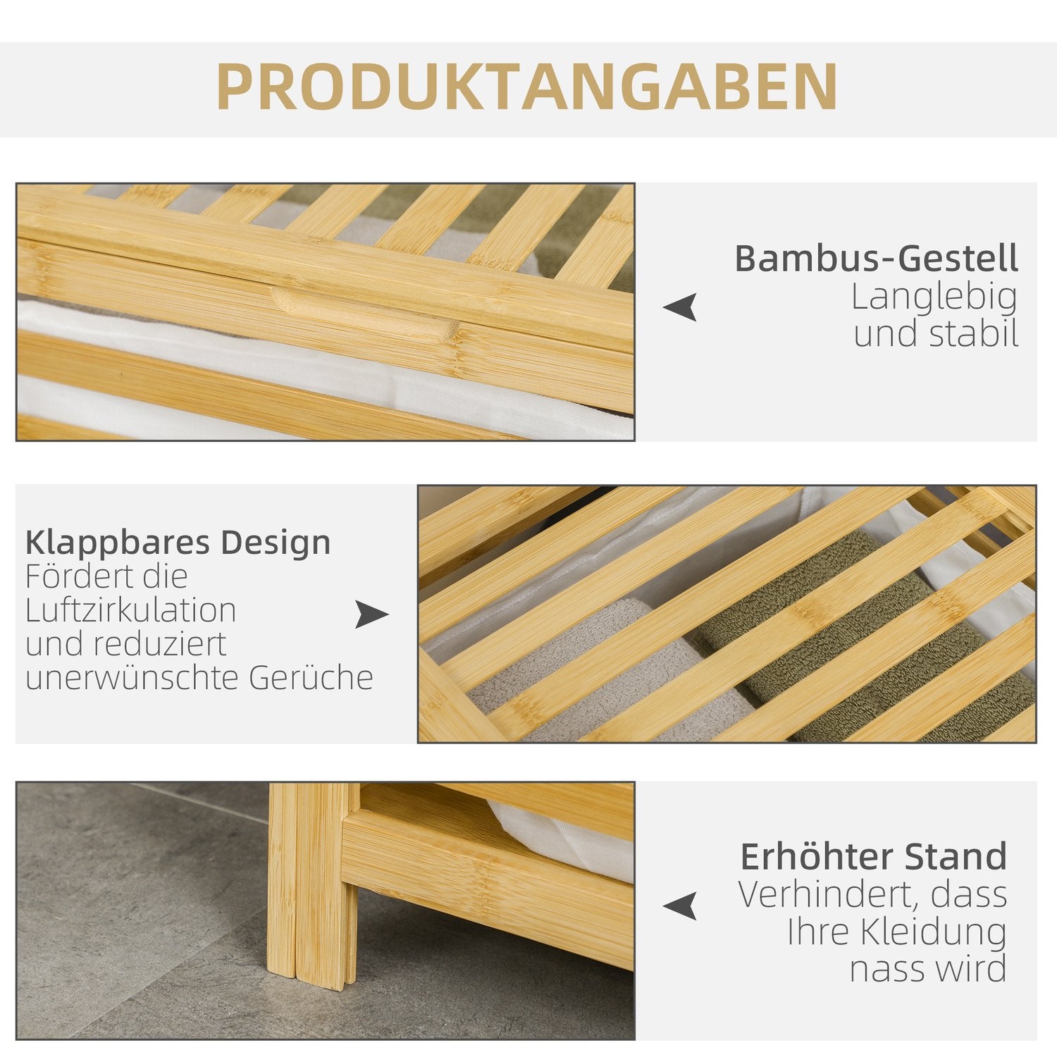 Bambu tvättkorg 55L med lock & avtagbar väska