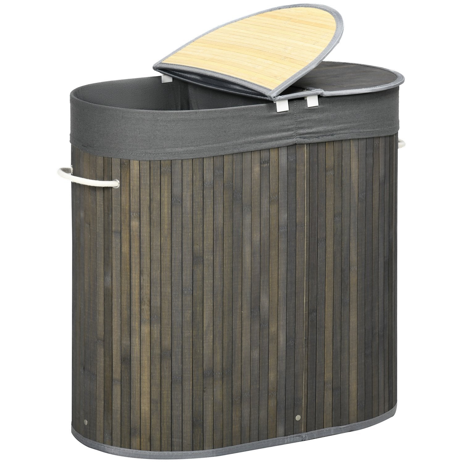Bambu tvättkorg med lock – 100L sorterare, handtag
