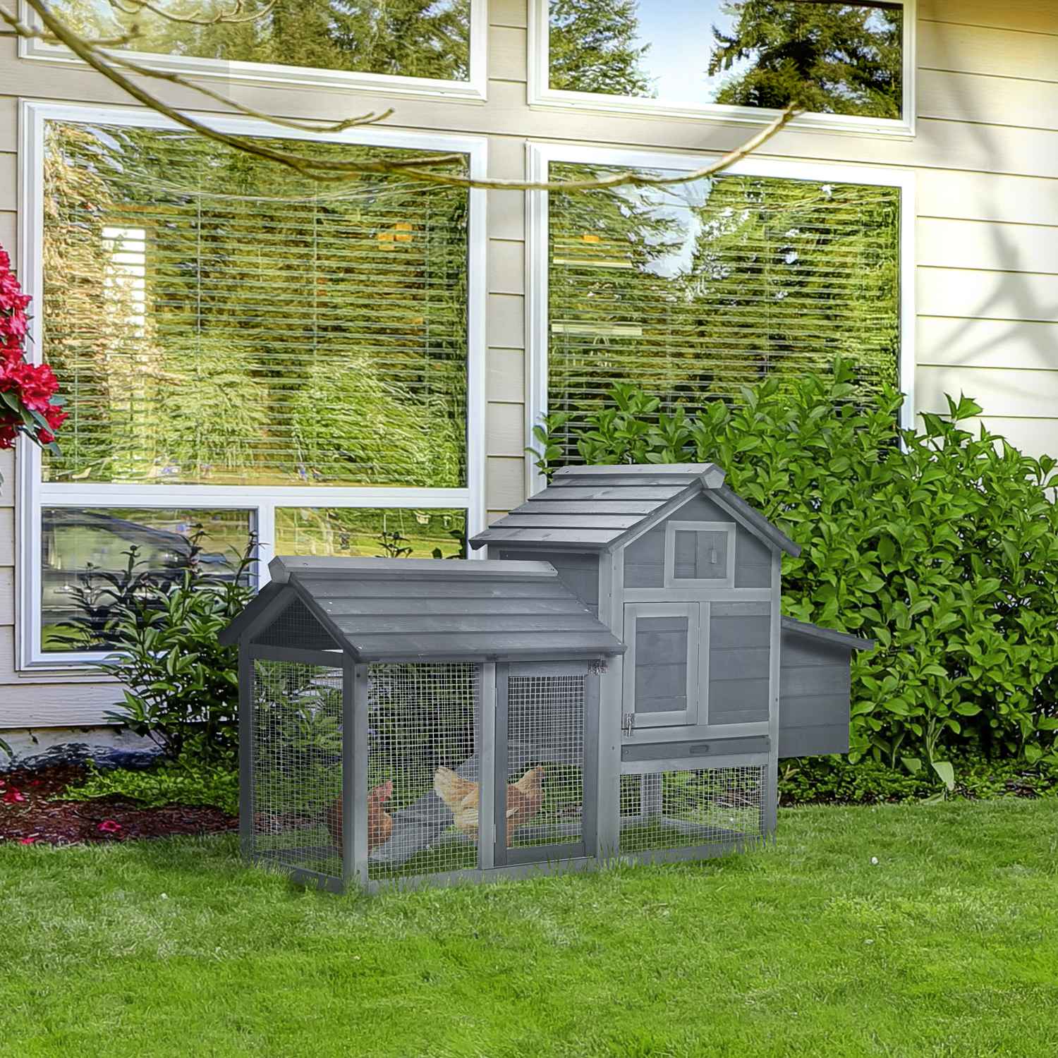 Bantam Chicken Coop med häckningslåda, granträ, grå