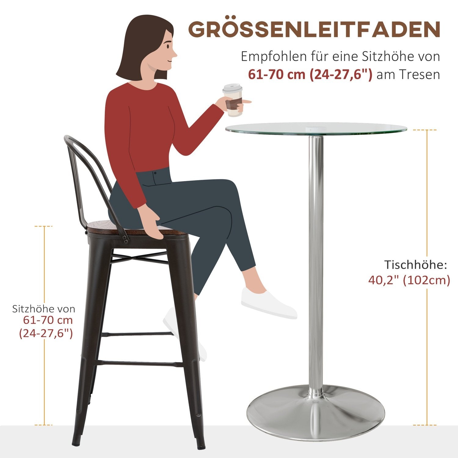 Barbord Barbord 2 Personer Bistrobord Bordsskiva I Härdat Glas Ø60X102Cm Transparent