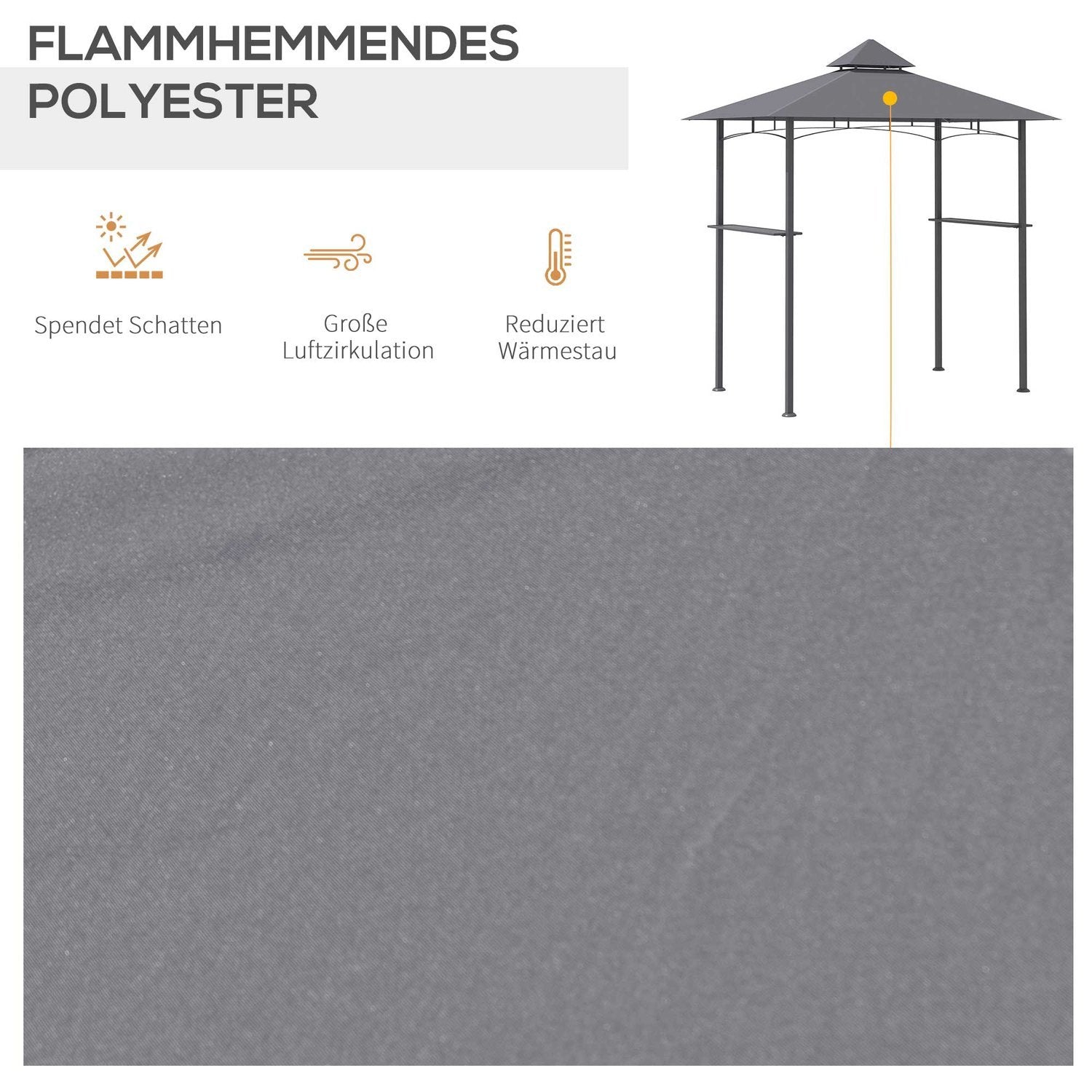 Barbecue Gazebo Robust Trädgårdstält Med Flamskyddande Dubbeltak, Perfekt För Balkong, Grå, 245X148X252Cm