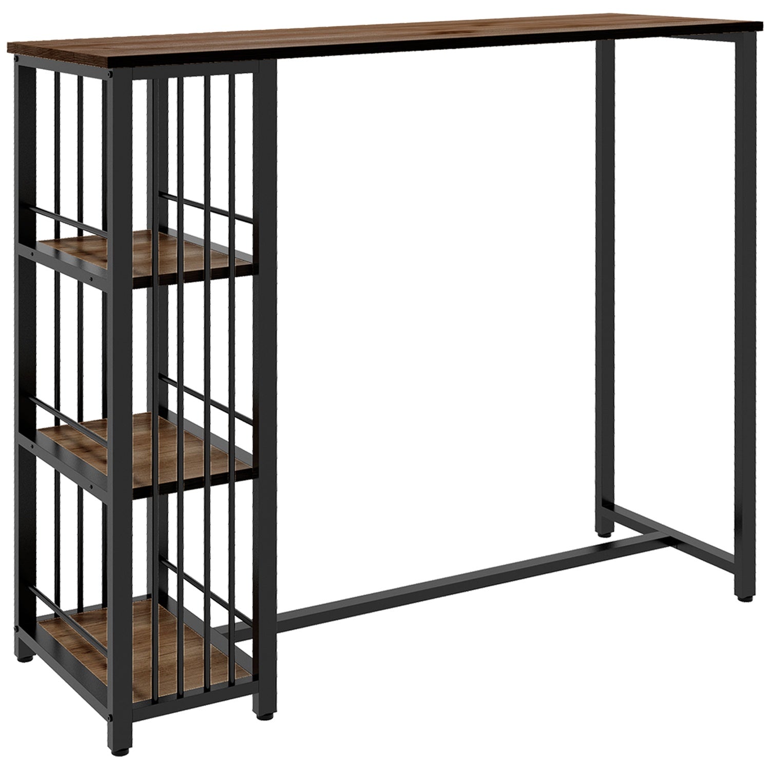 Barbord – trälook, 3 hyllor, stålstomme, 120x40x105 cm