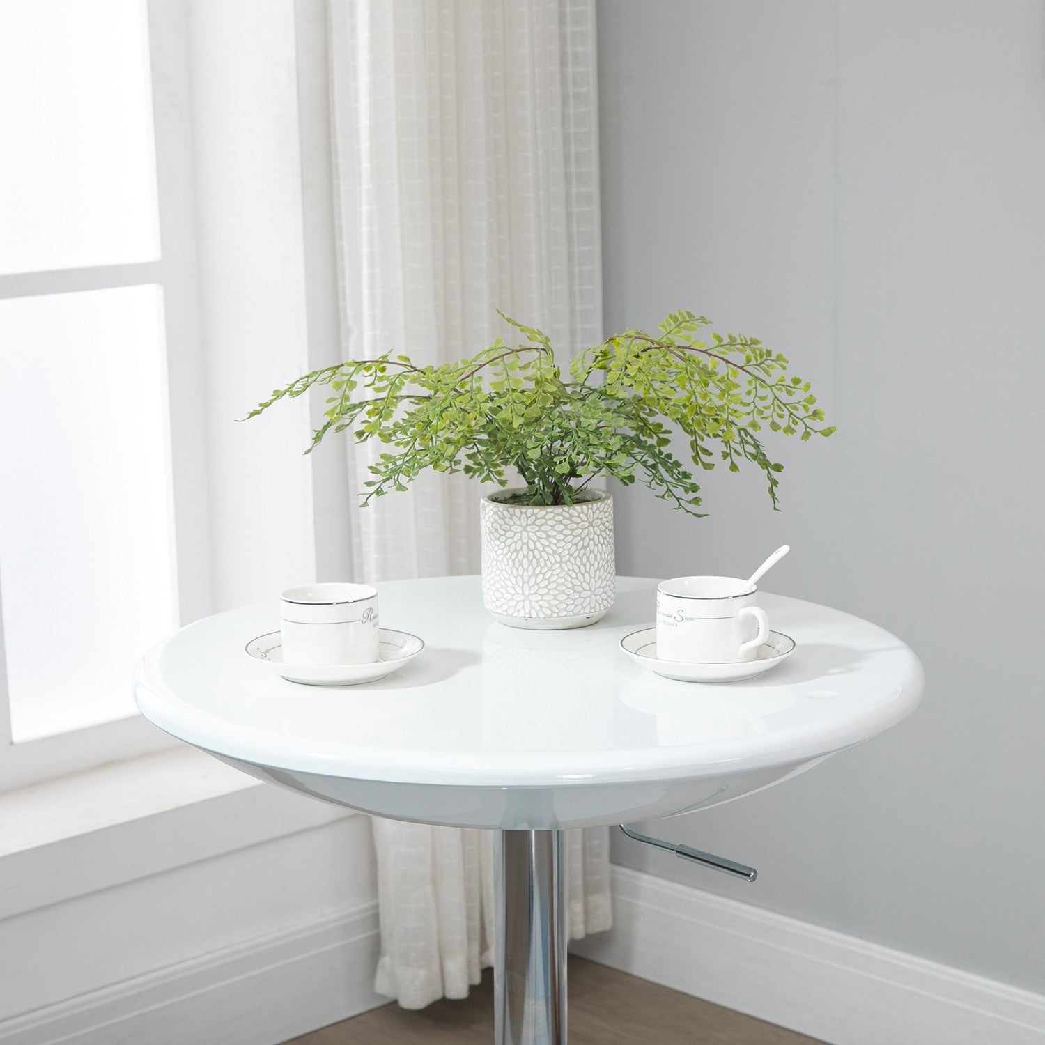 Barbord, Justerbar Höjd, Vitmetall, Ø61 X 76-97 Cm