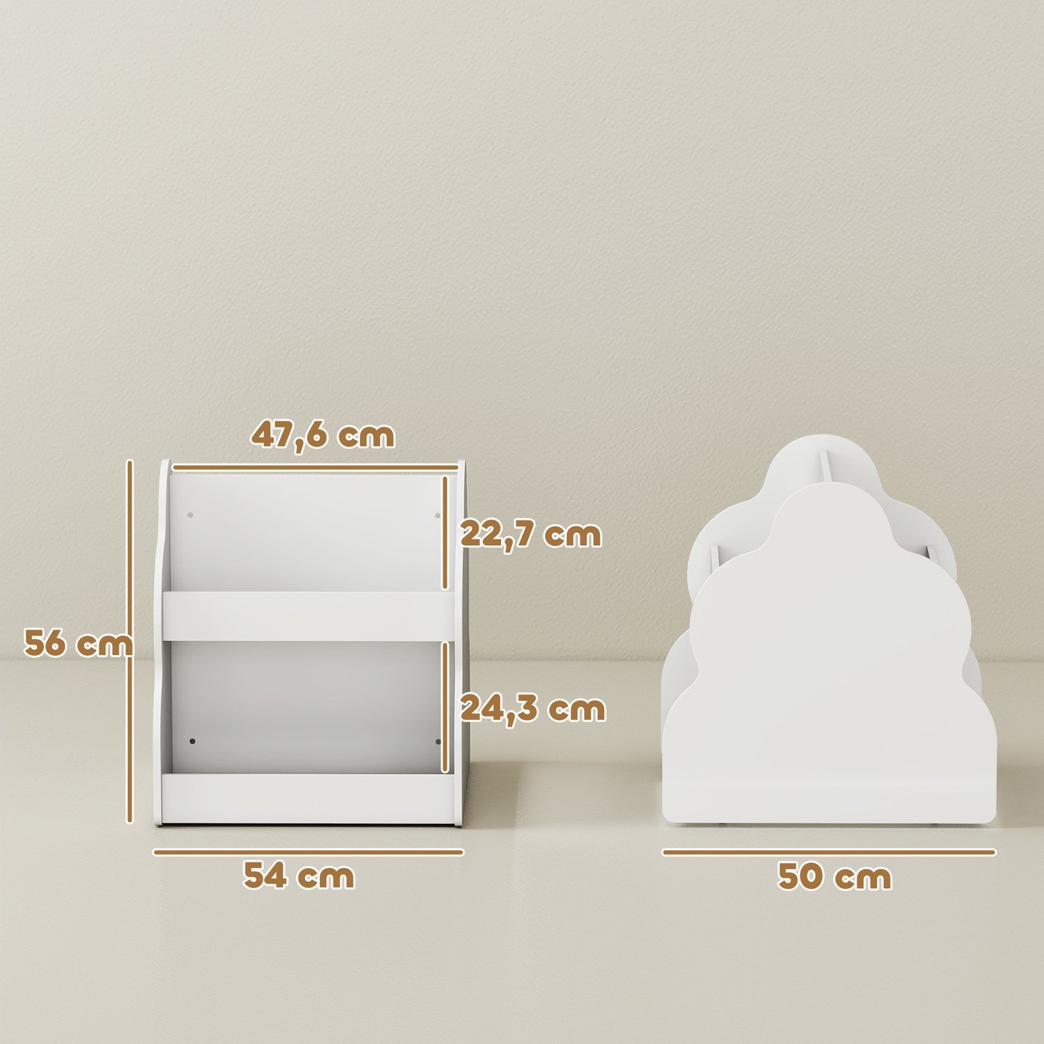Barnbokhylla med 2 våningar och hjul, 4 hyllor, vit