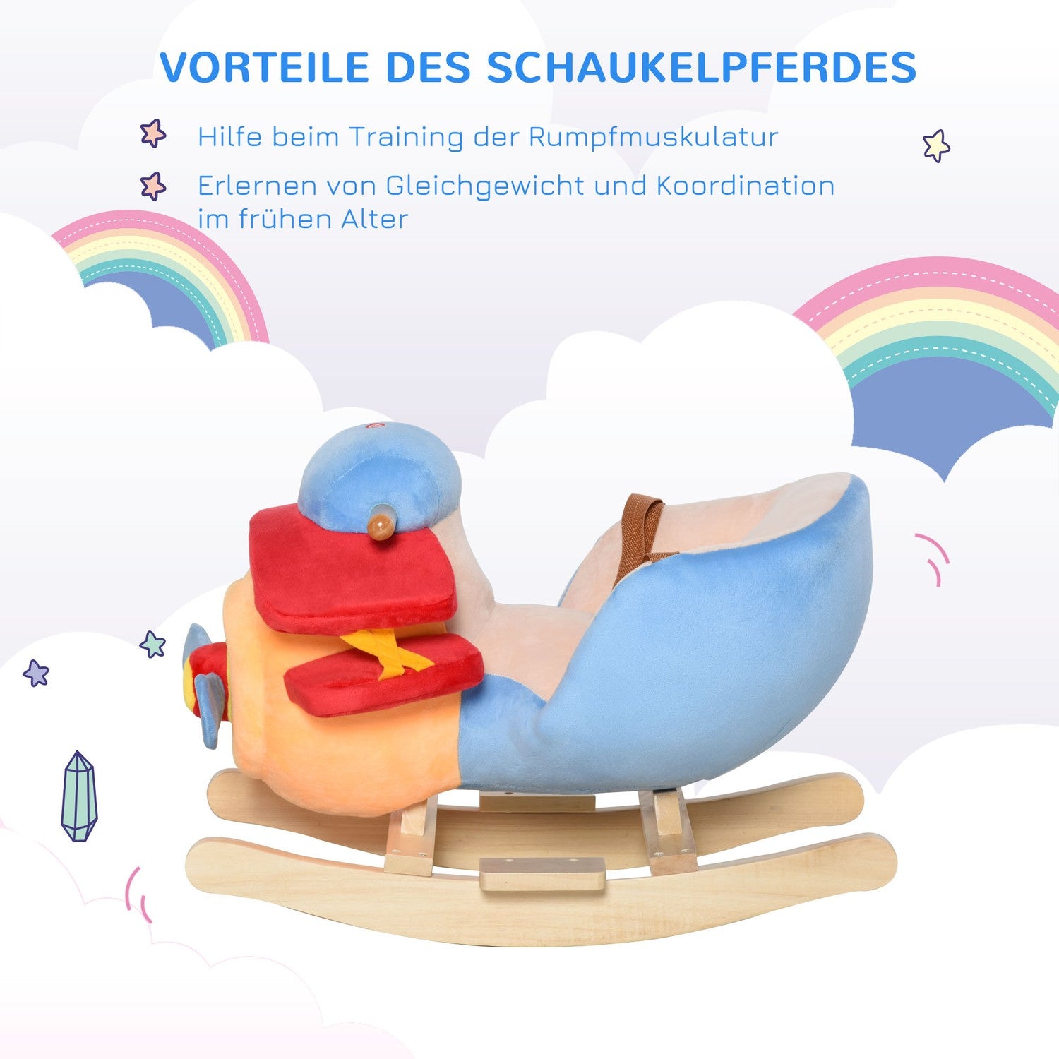 Barnens gunghäst – Blå & Röd, 60x33x45 cm