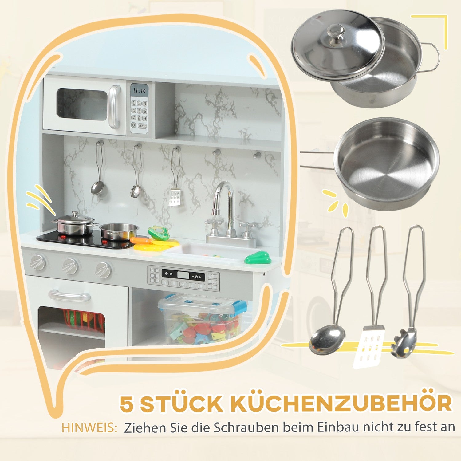 Justerbart lekkök för barn med spis och tillbehör