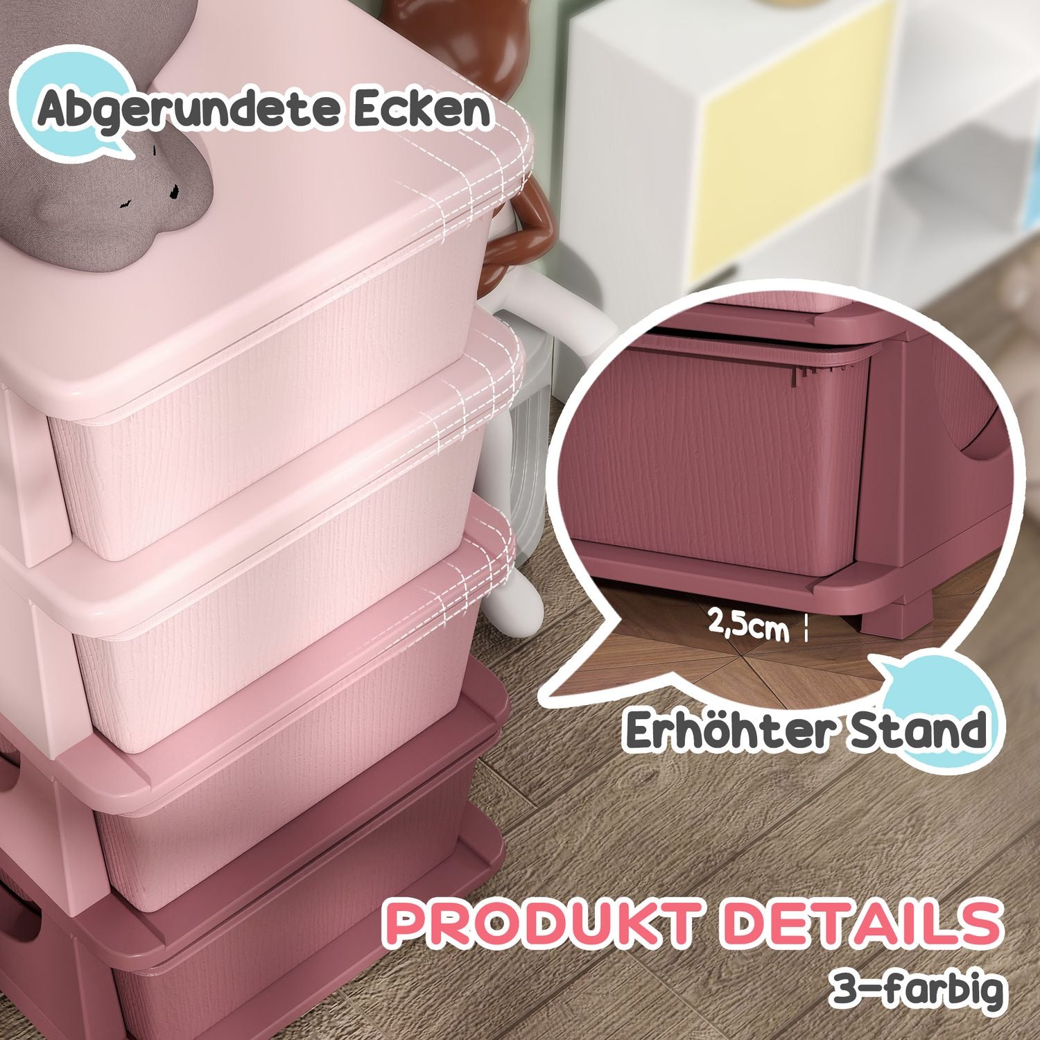 Barnrum 4-nivå leksaksarrangör – Rosa förvaringslåda