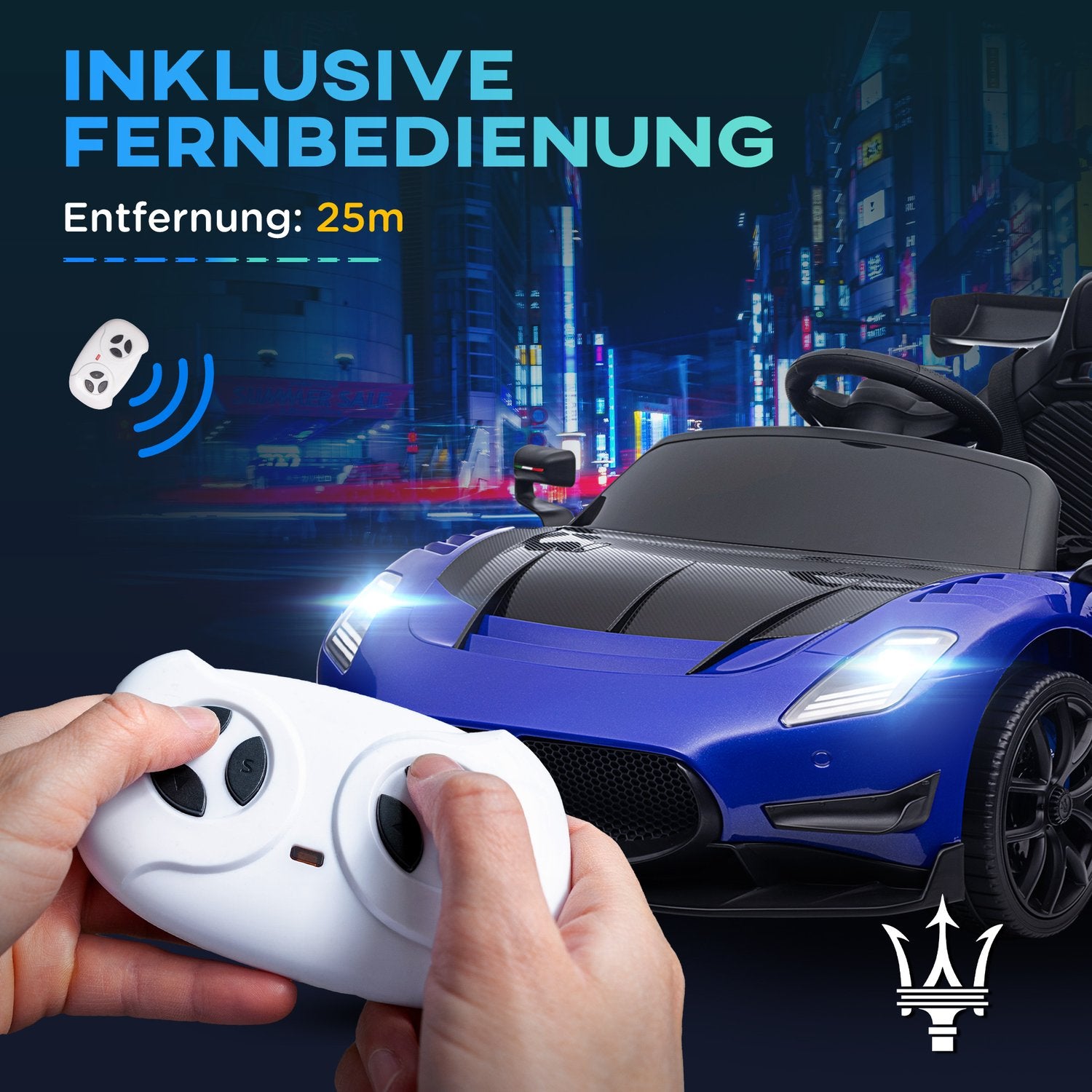 Barns 12V elbil med fjärrkontroll, ljus, blå