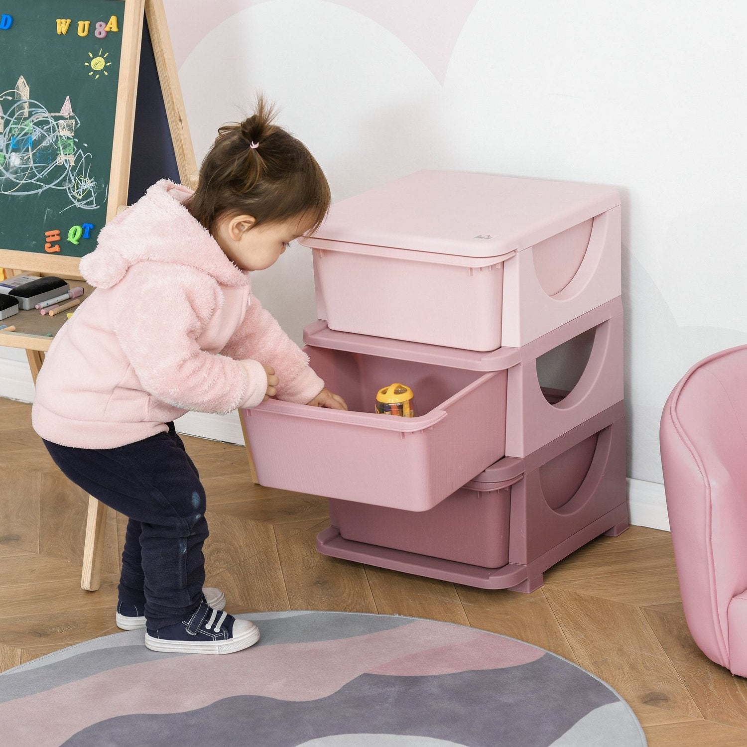Barns 3-vånings leksaksförvaring Lådskåp – Rosa