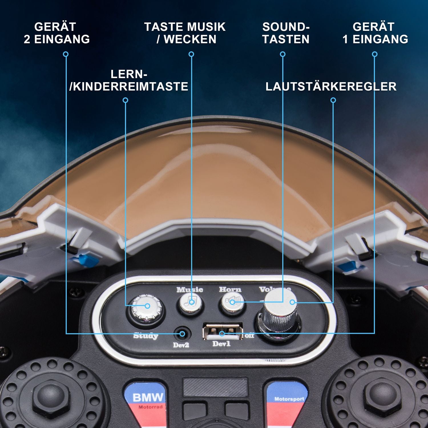Barns 6V elmotorcykel, 3 musiklägen, röd