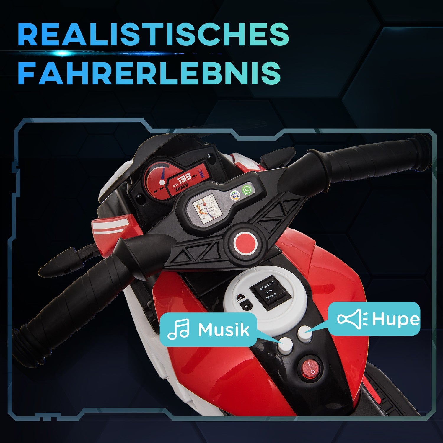 Barns 6V elmotorcykel, musik & ljus, svart/röd