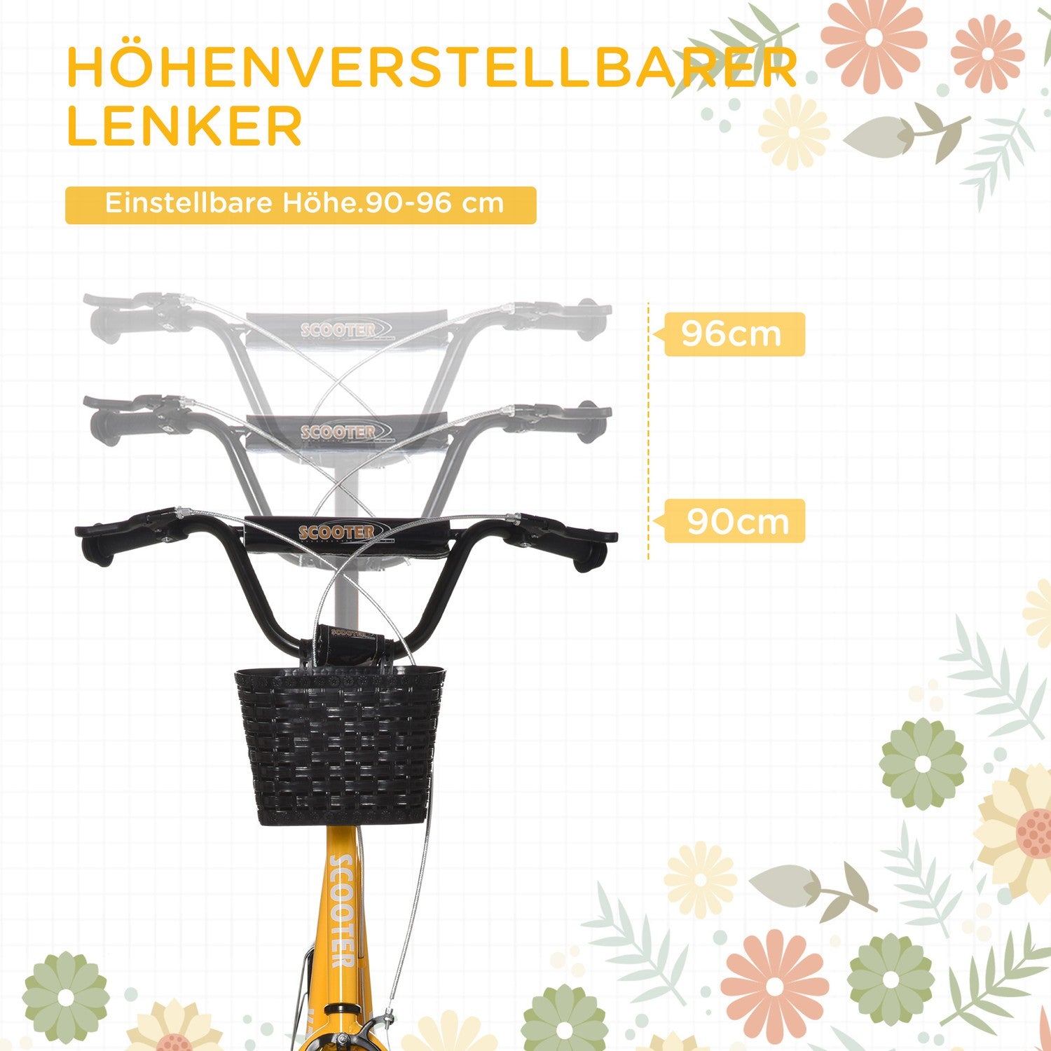 Barns höjdjusterbar sparkcykel, 2 bromsar, stora hjul
