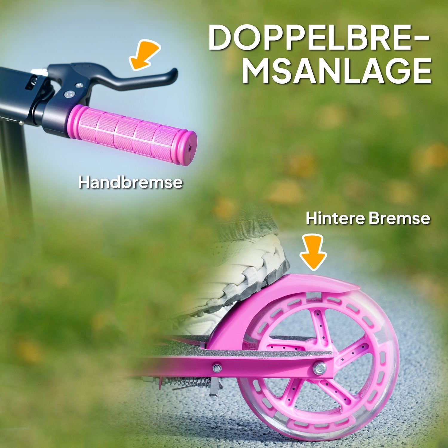 Barns hopfällbar sparkcykel med justerbart styre, rosa