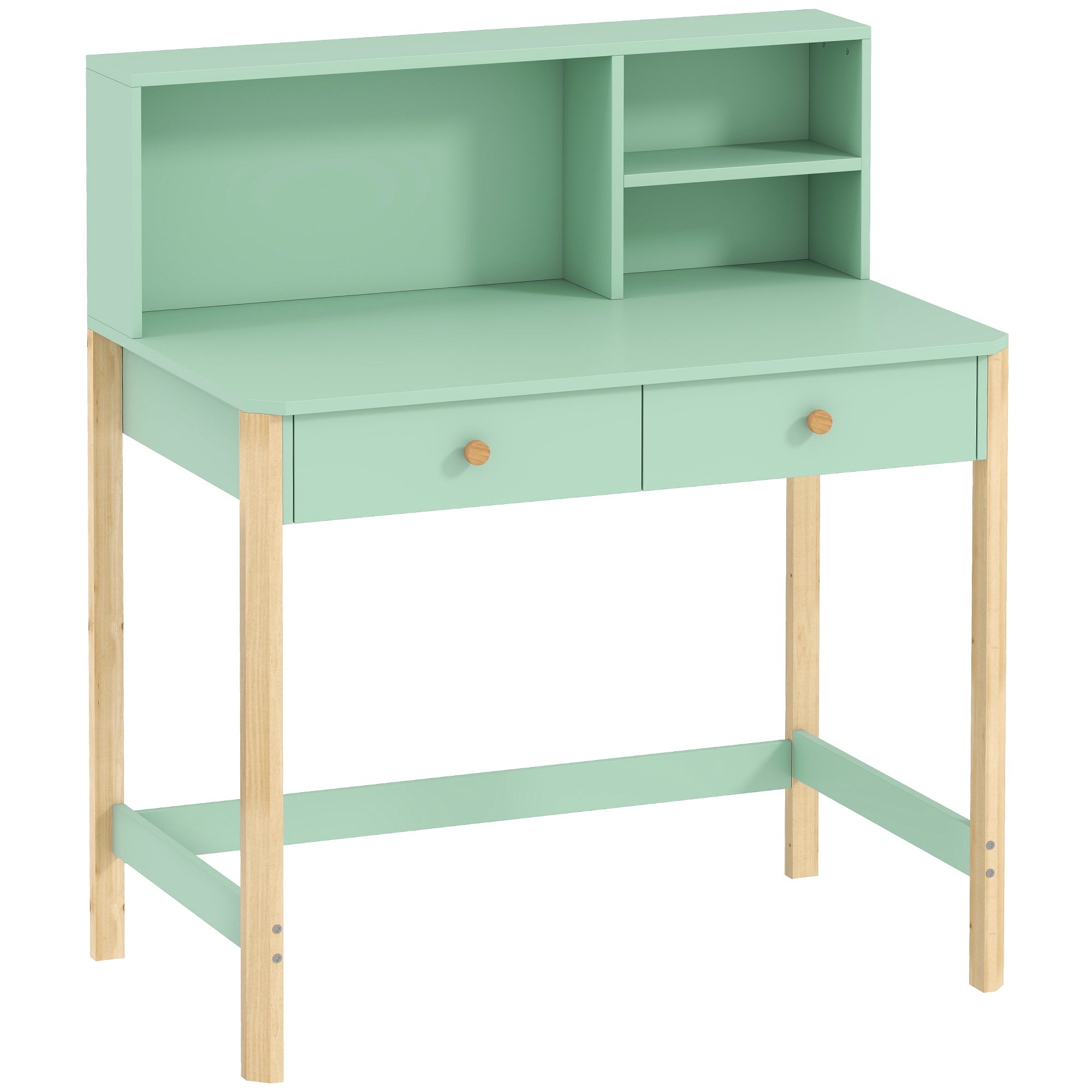 Barnskrivbord med förvaring, grönt och naturfärgat, 90x52x105 cm