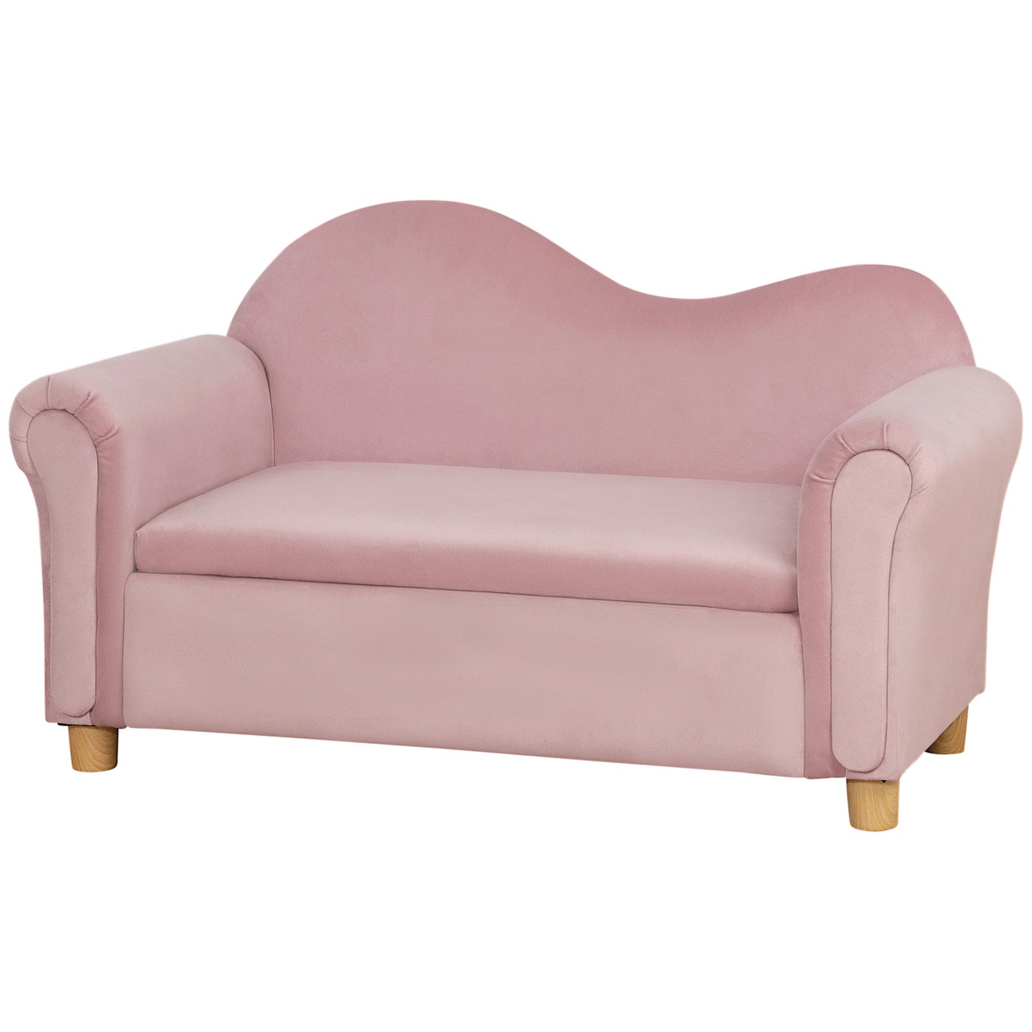 Rosa fleece-soffa för barn med förvaring, 2-sits, 3-5 år