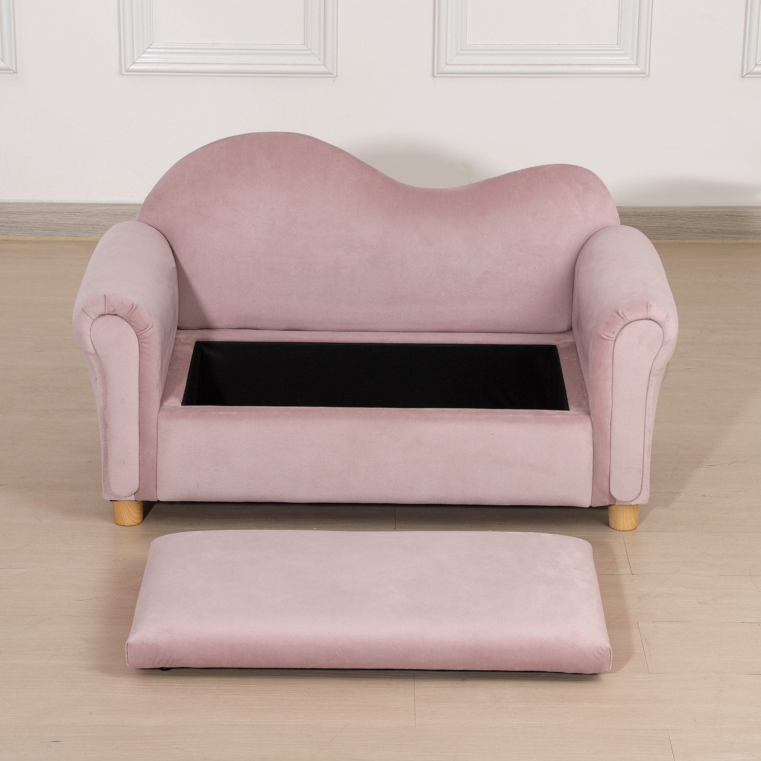 Rosa fleece-soffa för barn med förvaring, 2-sits, 3-5 år
