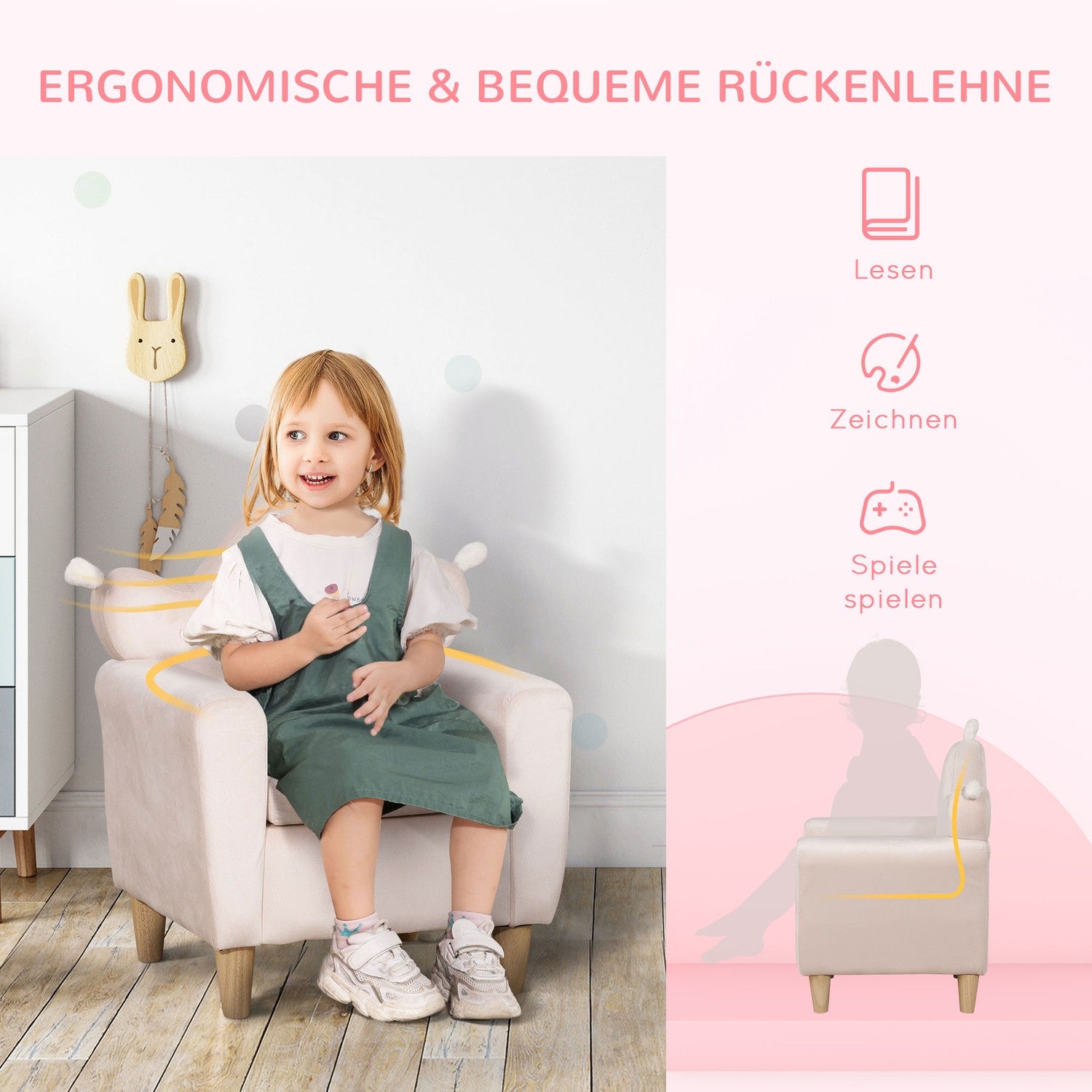 Ljusrosa barnsoffa, bekväm fåtölj 50x42x58cm