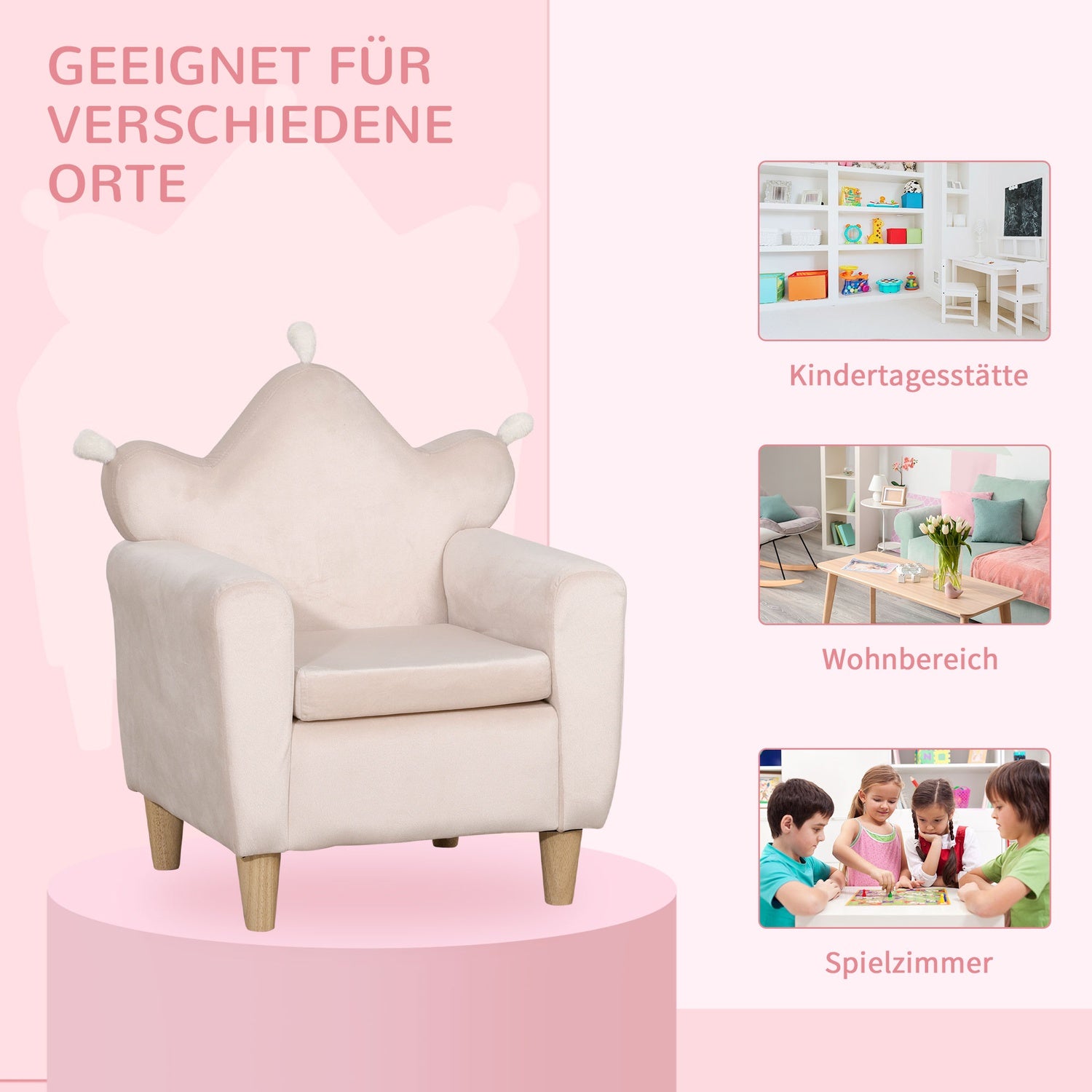 Ljusrosa barnsoffa, bekväm fåtölj 50x42x58cm