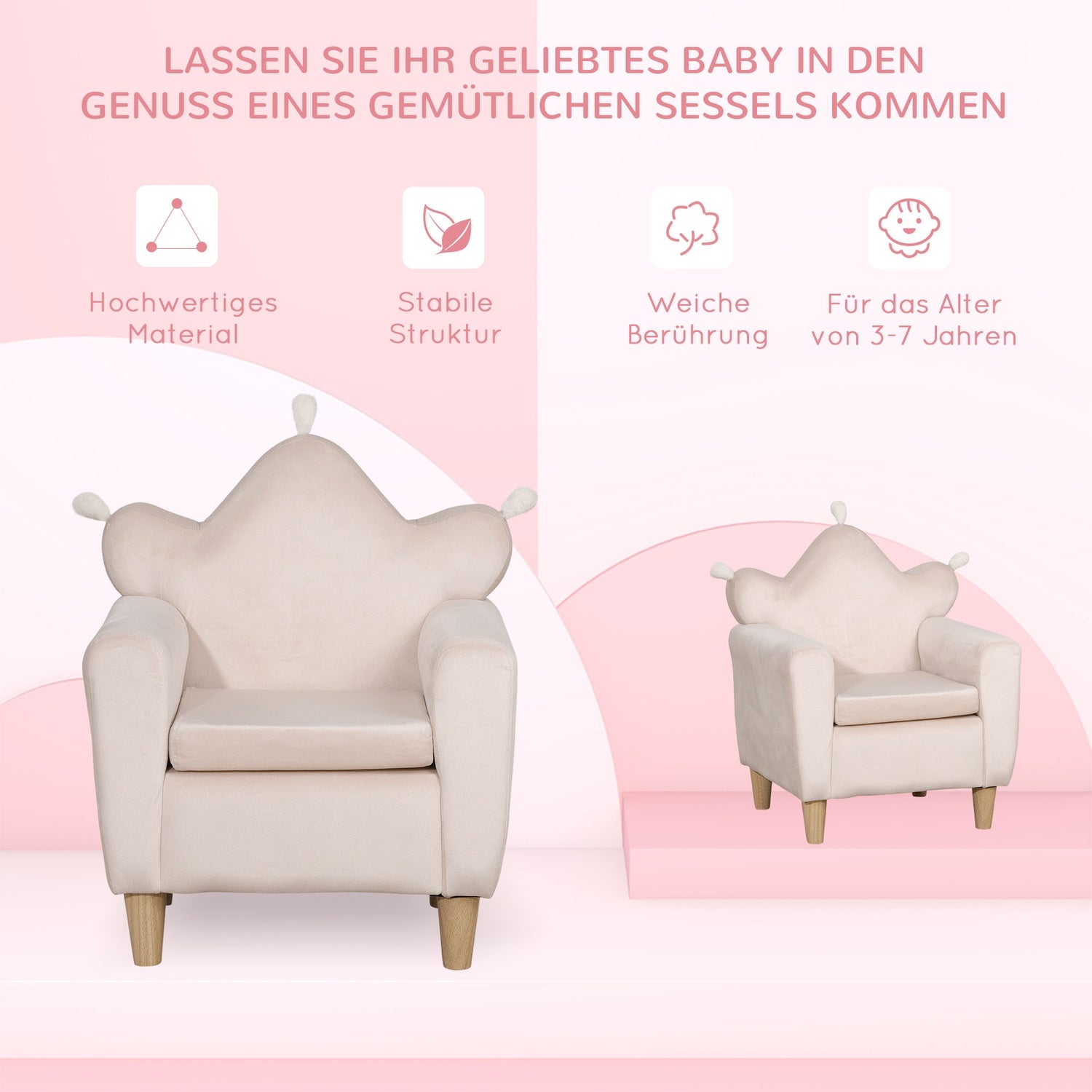 Ljusrosa barnsoffa, bekväm fåtölj 50x42x58cm