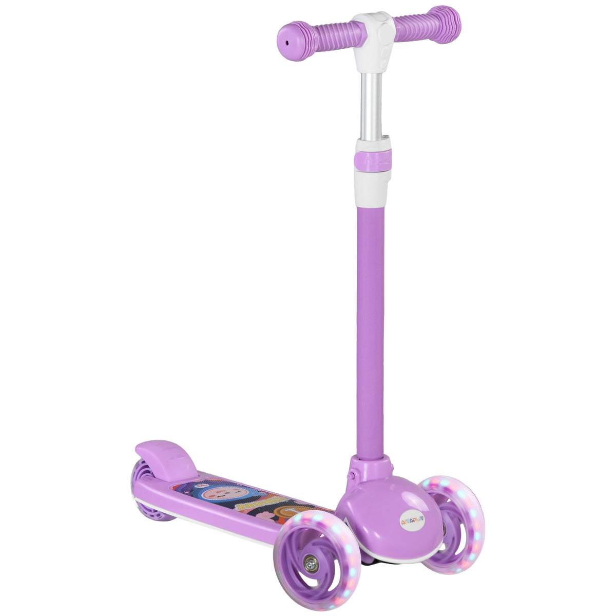Barnsparkcykel med LED-hjul, justerbar höjd, lila