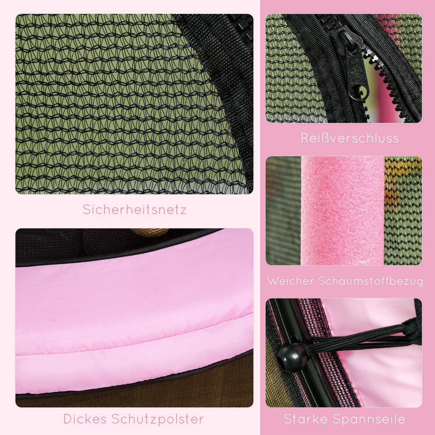 Barnstudsmatta med skyddsnät, Rosa, Ø140 cm