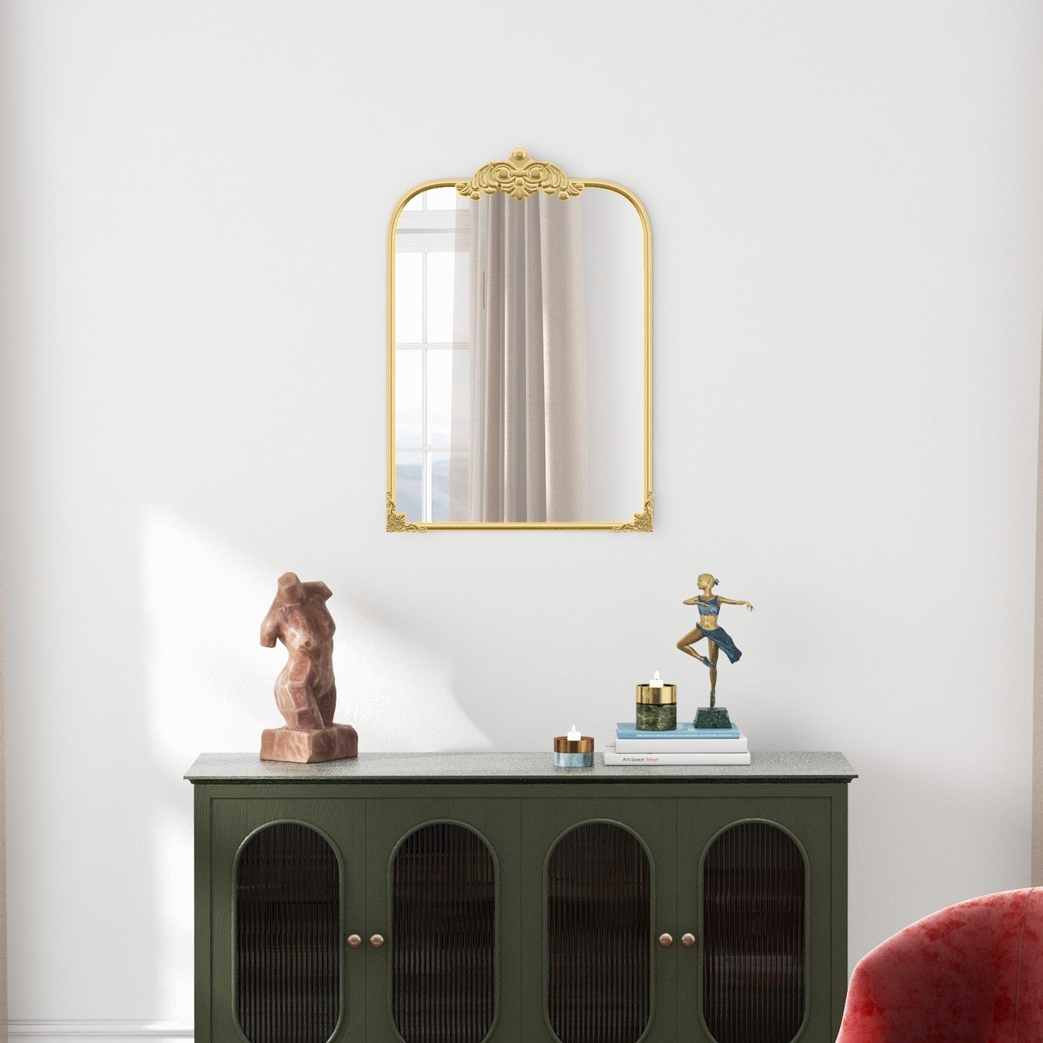 Barockstil väggspegel, 60x87cm, guldmetallram