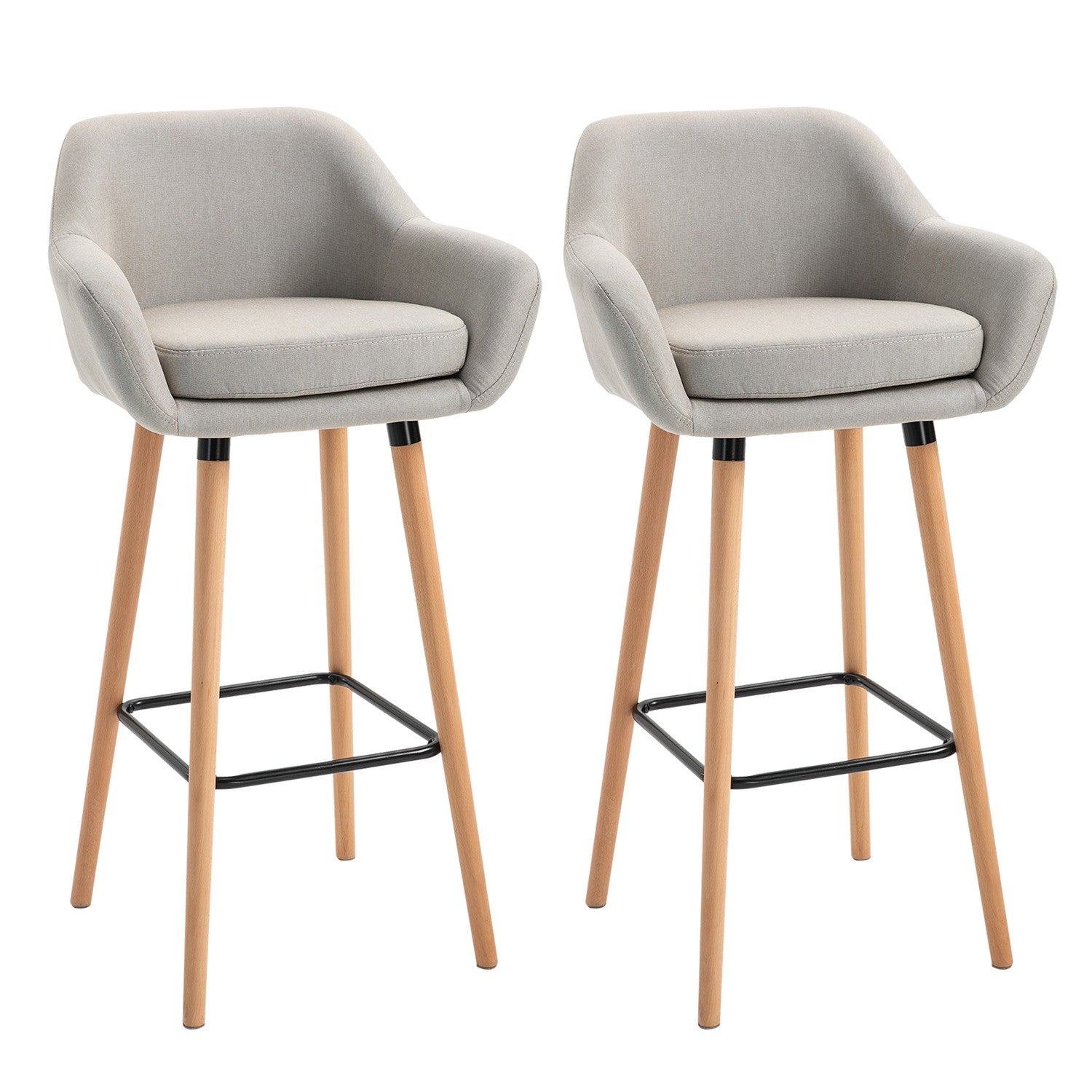 Barstolar Set med 2, linnekuddar, bokträben, beige