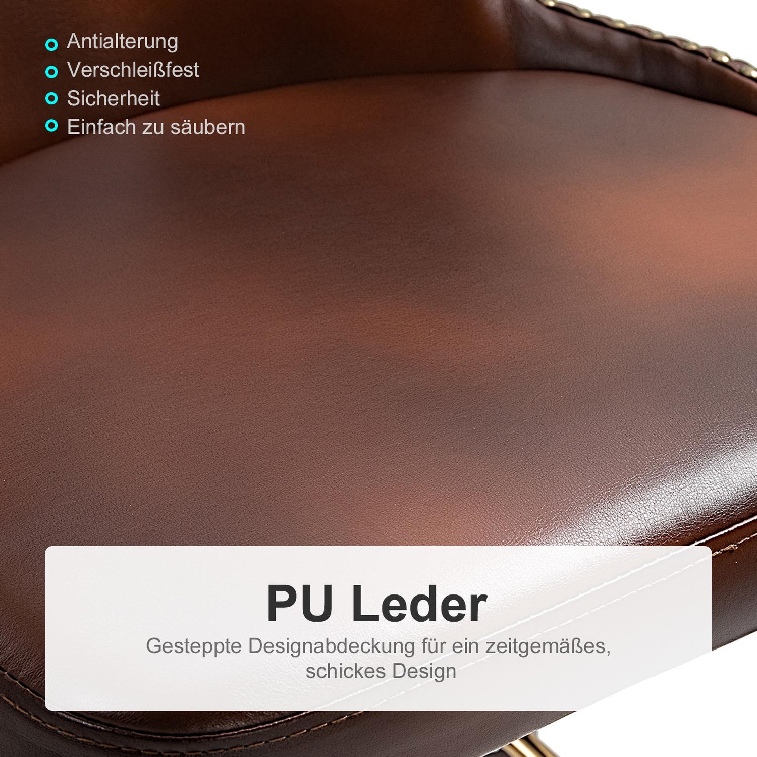 Barstolar Set om 2, PU-läder, med ryggstöd och fotstöd, brun