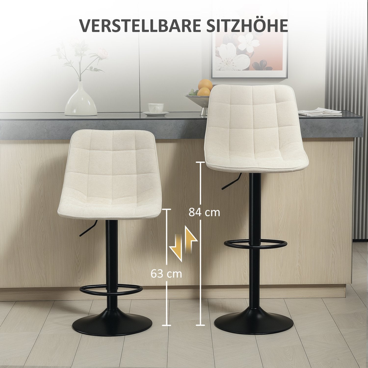 Höjdjusterbara beige barstolar, set om 2, 360° vridbar