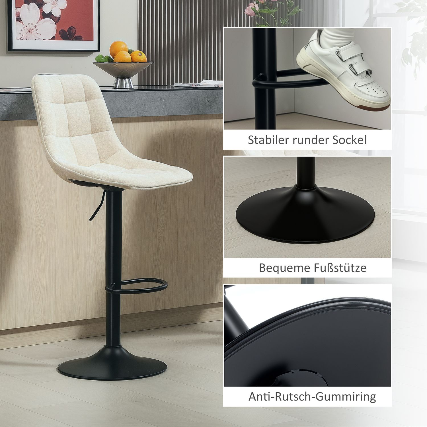 Höjdjusterbara beige barstolar, set om 2, 360° vridbar