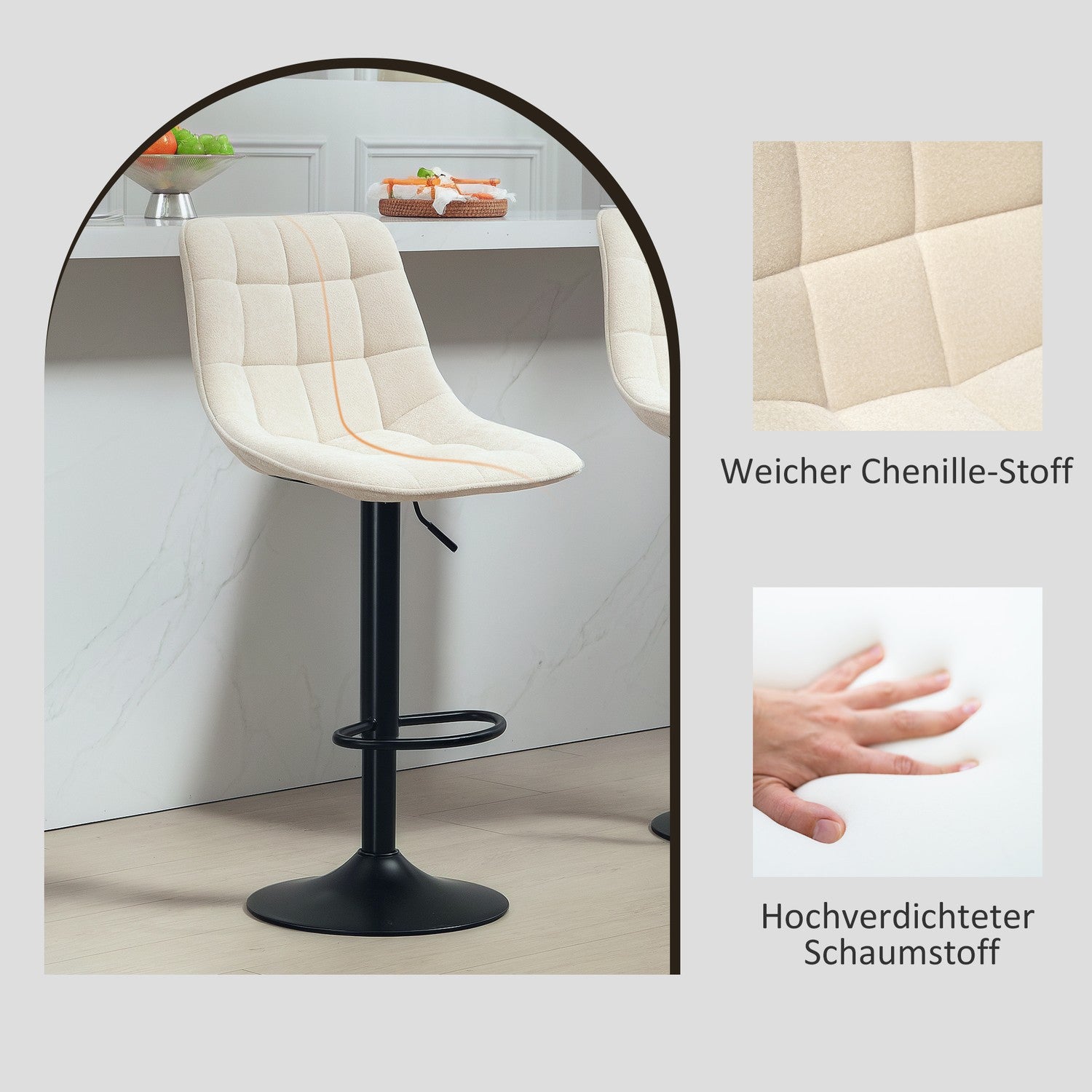 Höjdjusterbara beige barstolar, set om 2, 360° vridbar