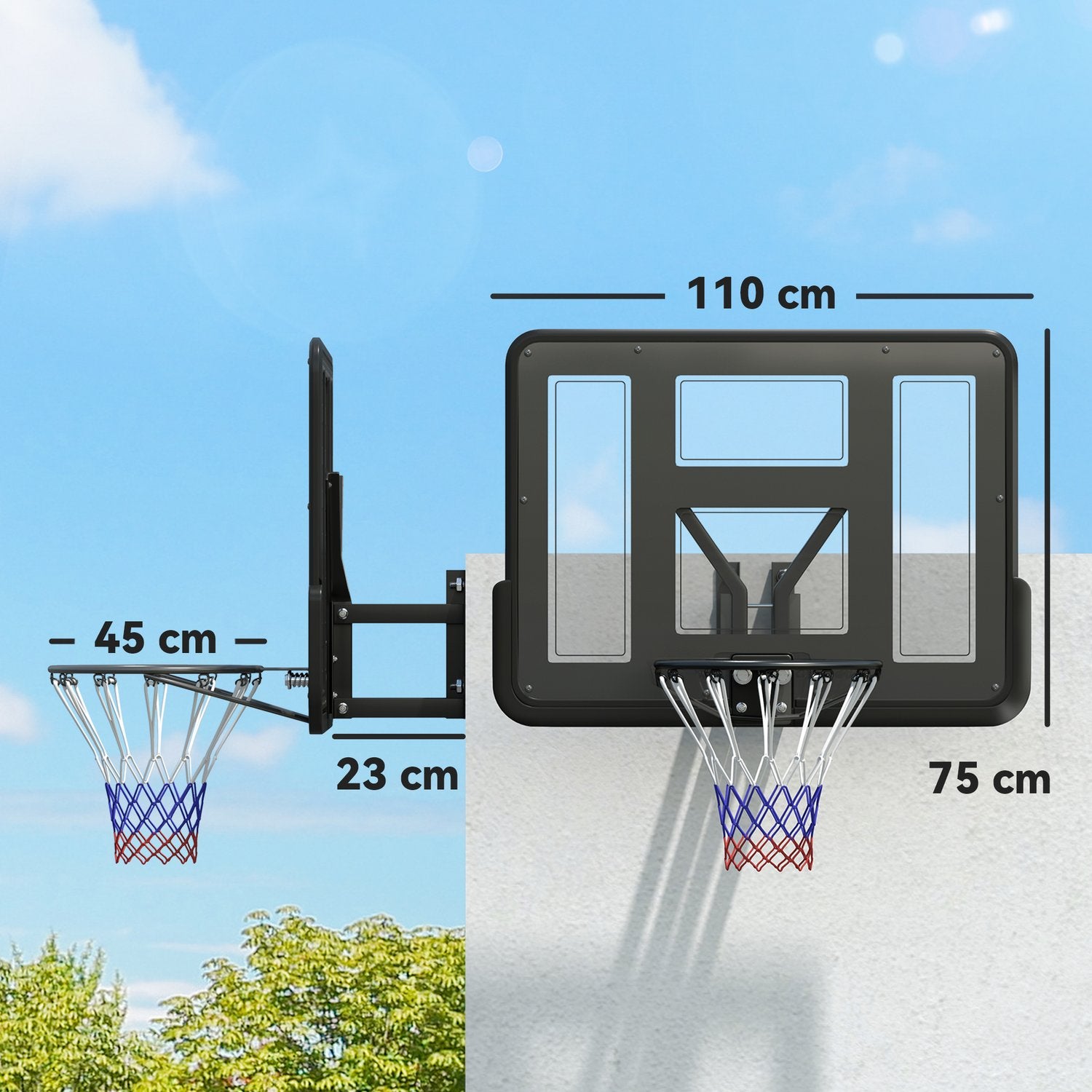 Basketbåge inomhus och utomhus – Ø45 cm fälg, väggmonterbar