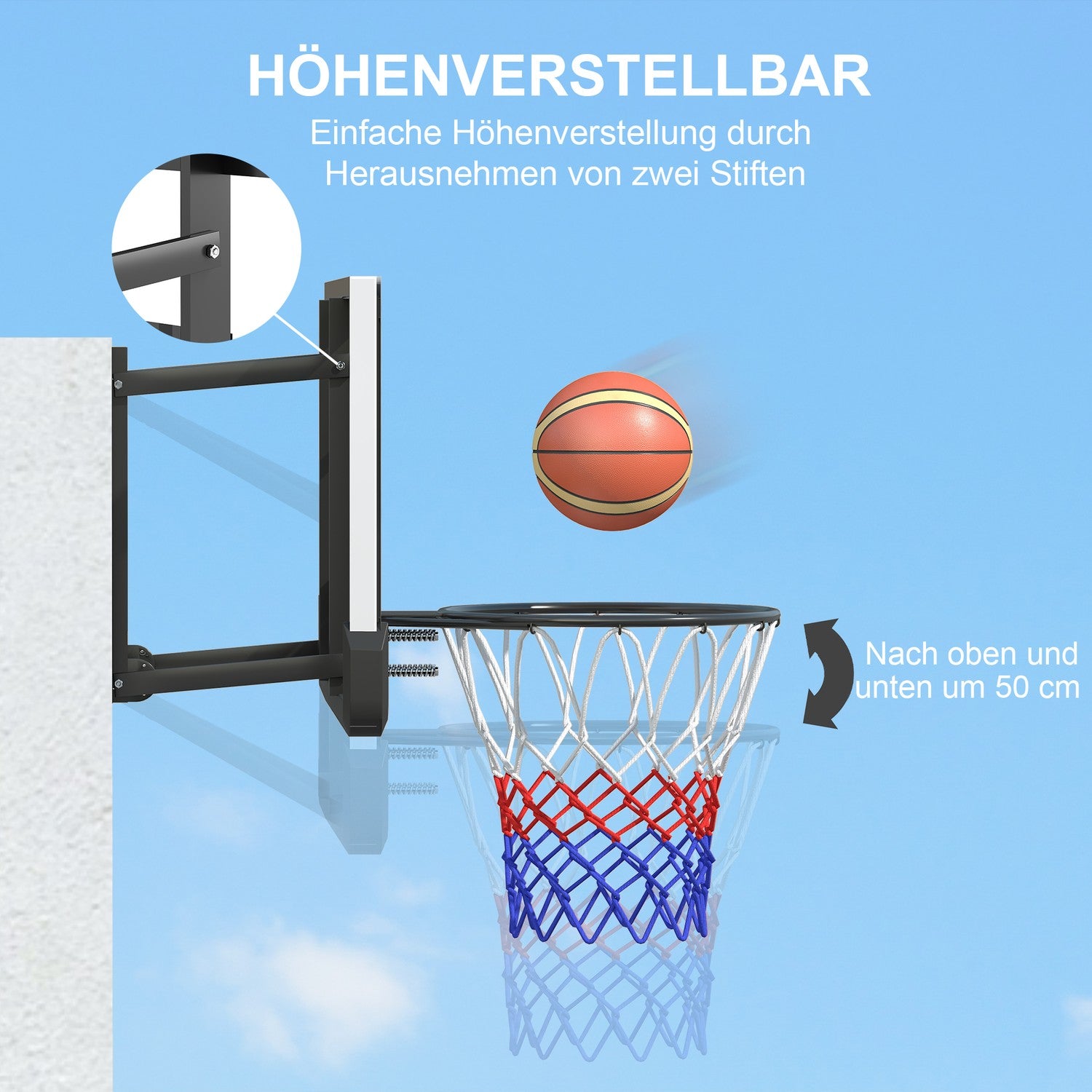 Basketbåge & ryggbräda för inomhus-/utomhusbruk, Ø45 cm