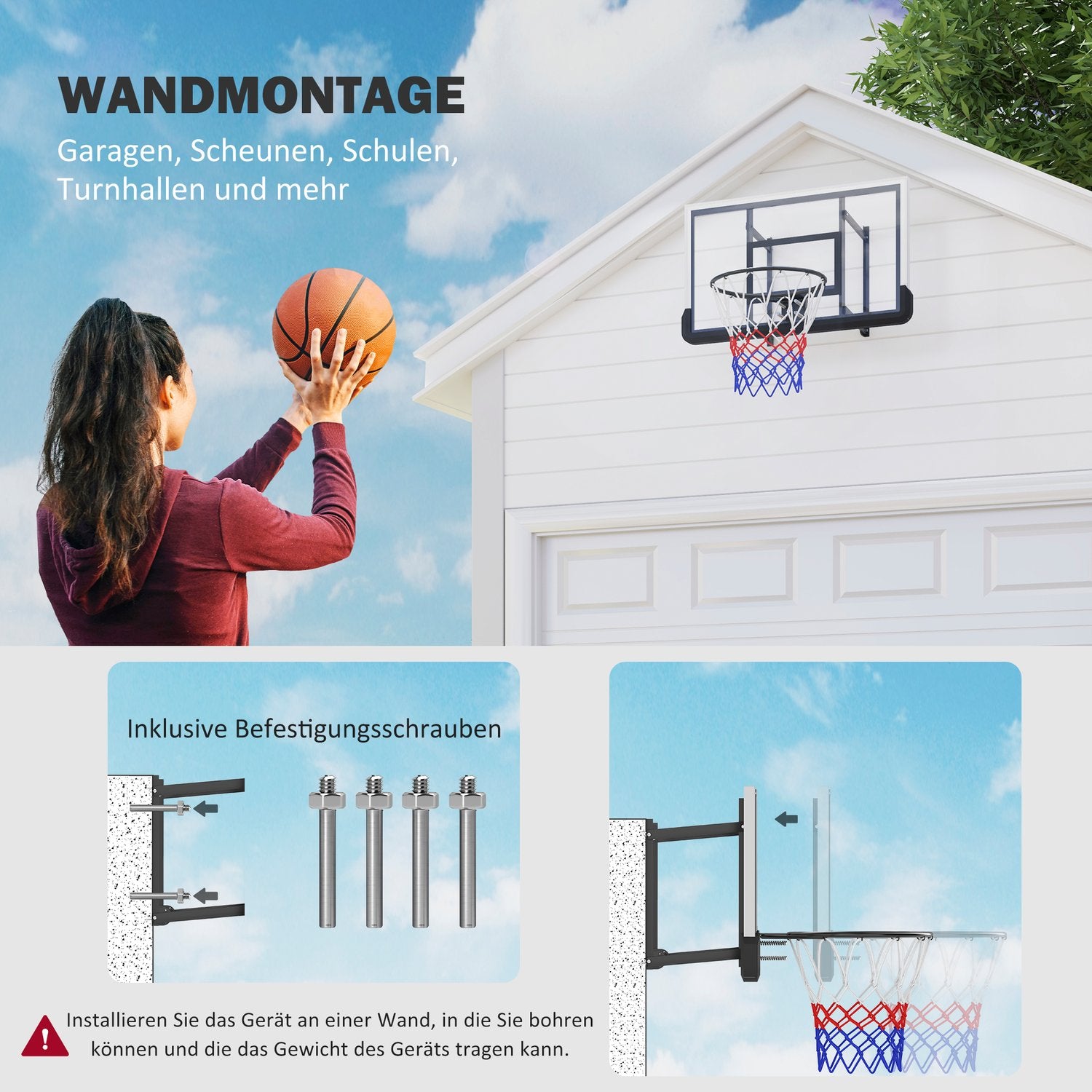 Basketbåge & ryggbräda för inomhus-/utomhusbruk, Ø45 cm