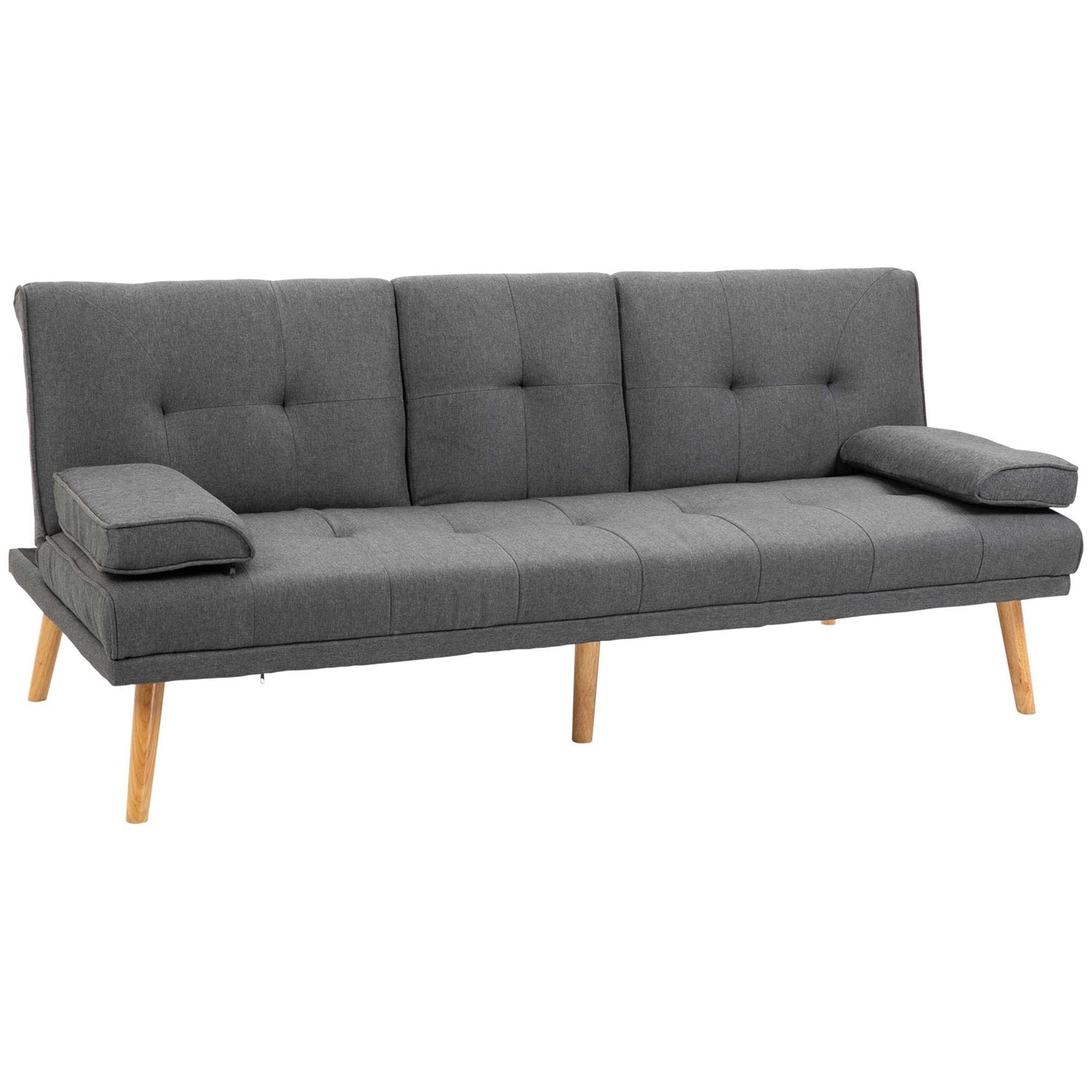 Mörkgrå 3-sits bäddsoffa med hopfällbart bord & mugghållare