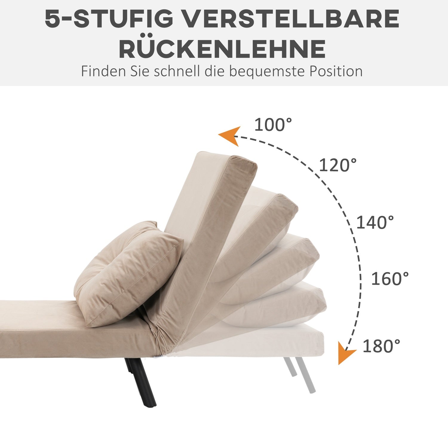 Bäddsoffa med justerbart ryggstöd, sammetslook, beige