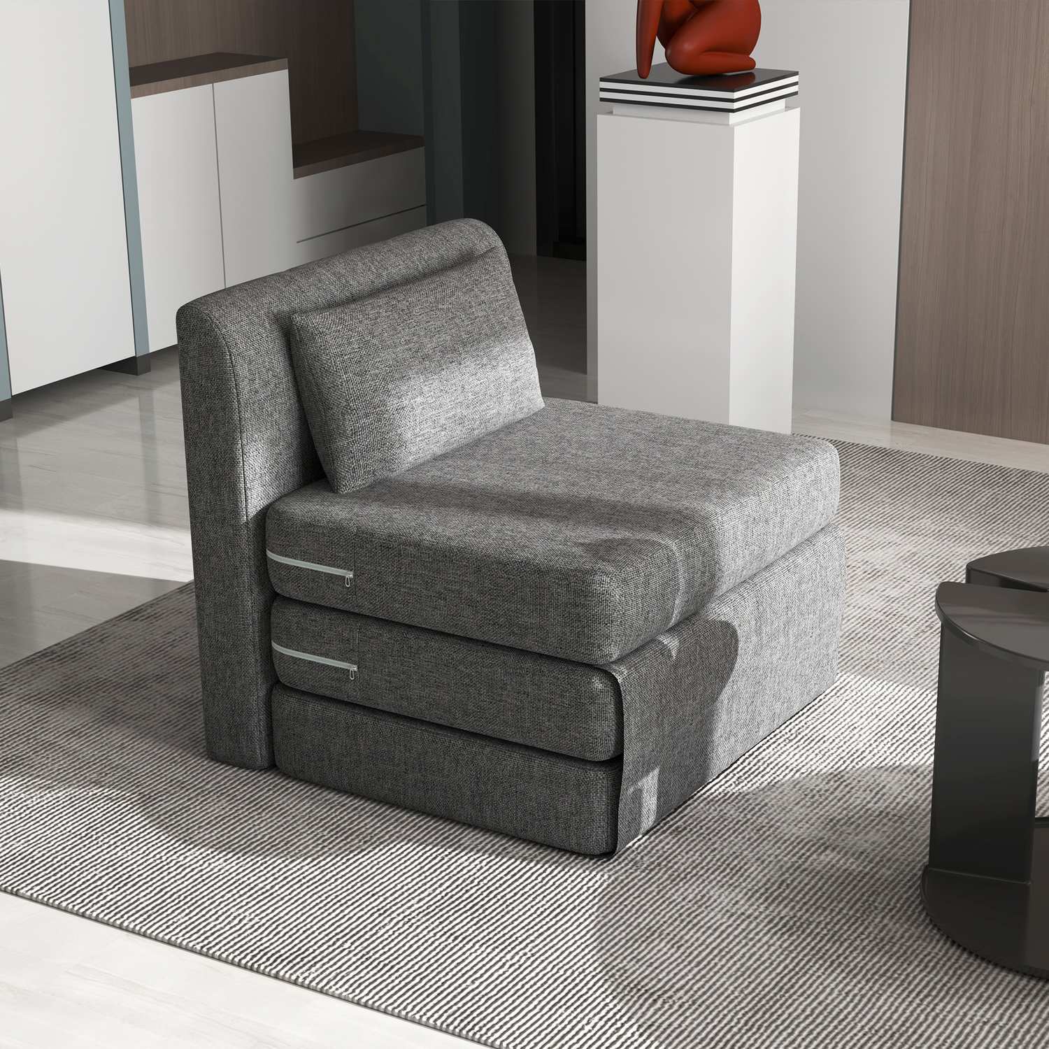 Bäddsoffa och golvstol, 240 kg belastning, grått linne