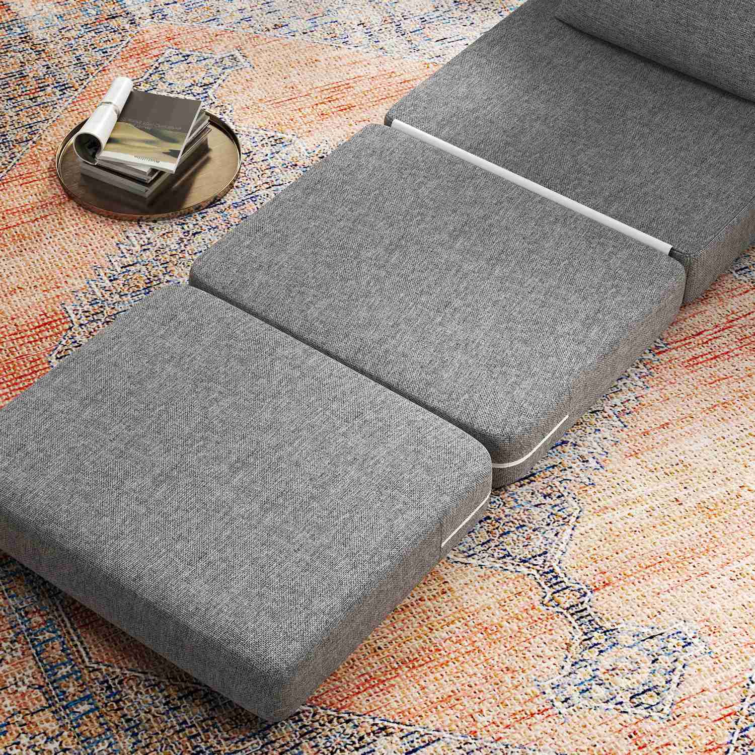 Bäddsoffa och golvstol, 240 kg belastning, grått linne