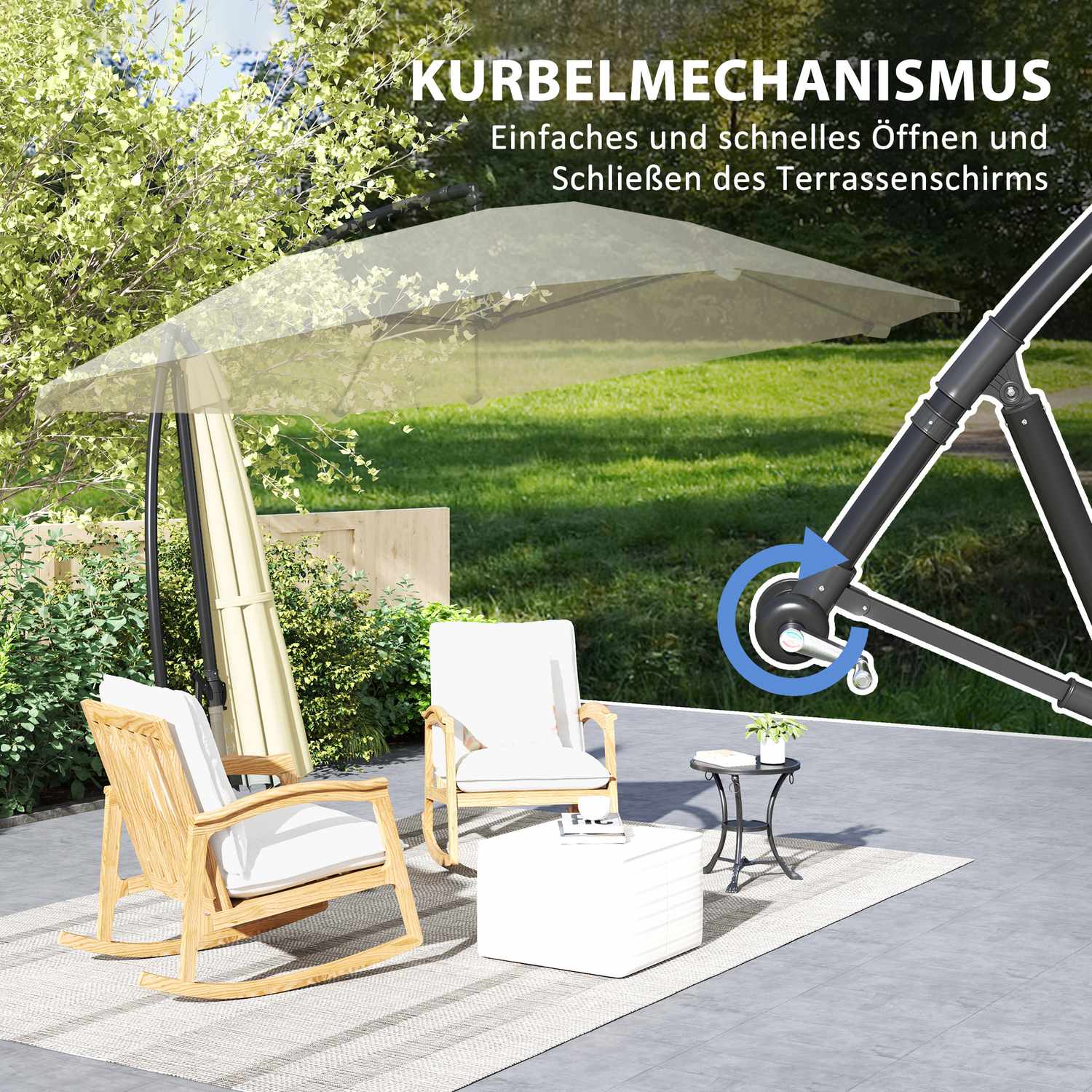 Beige 260 cm fribärande aluminiumparaply – Vattentätt & lutningsbart