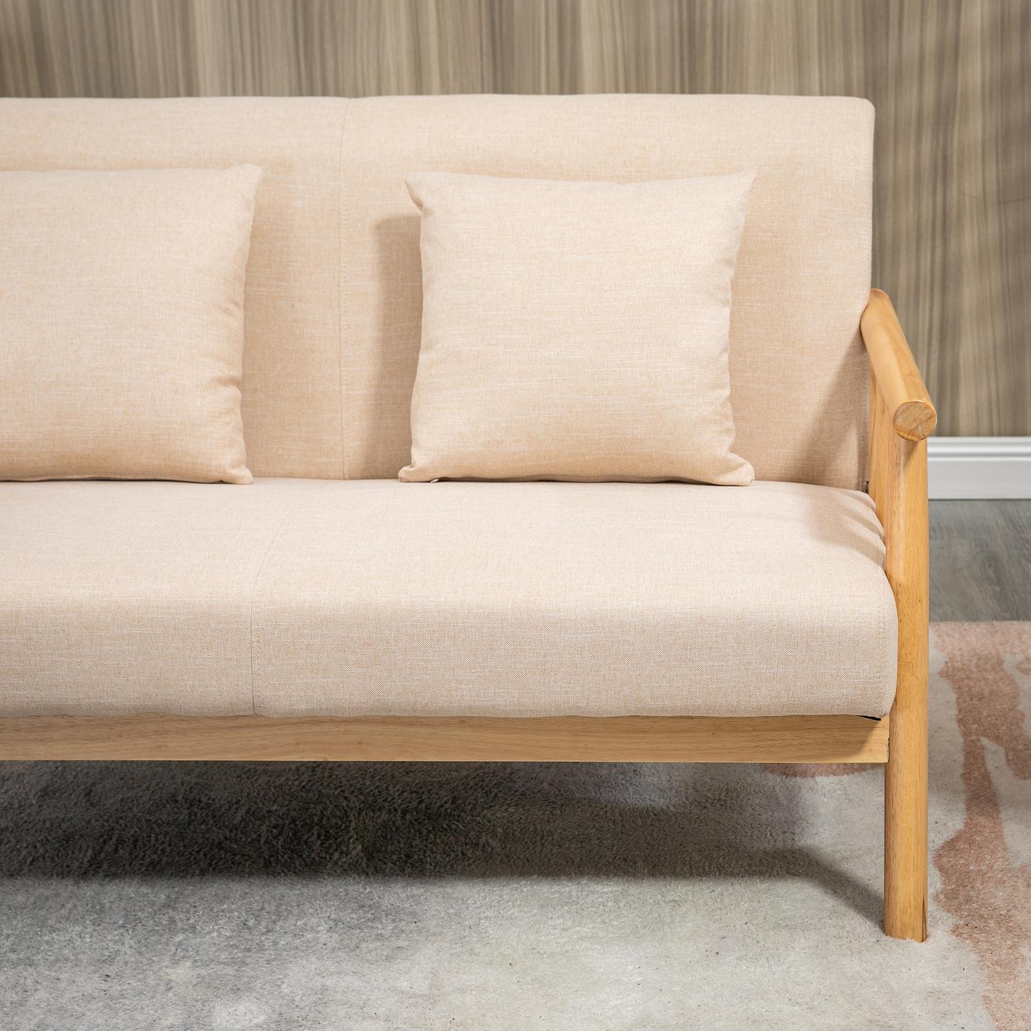 Beige 2-sits soffa med kuddar, linne-look, kompakt