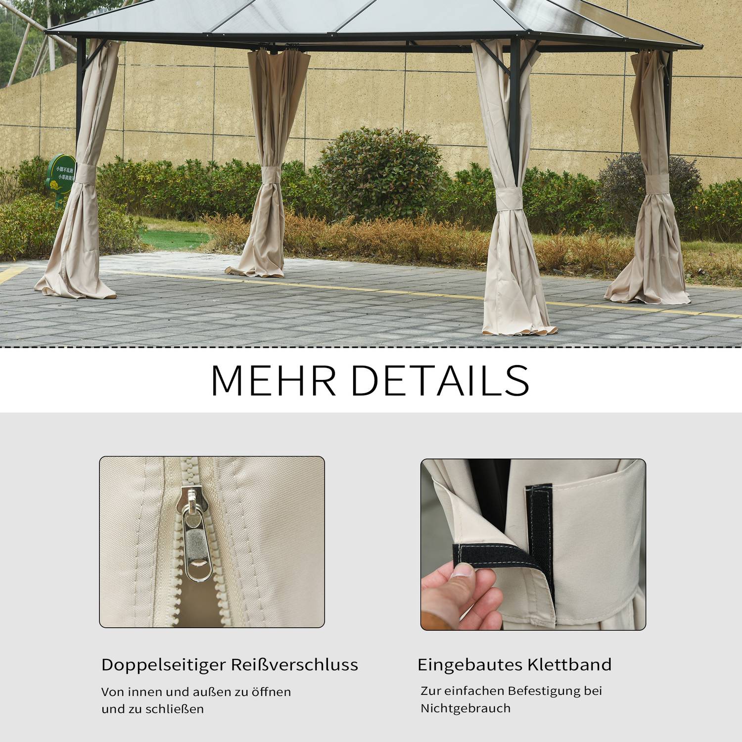 Beige 3x3M Gazebo sidopaneler – Set om 4, polyester