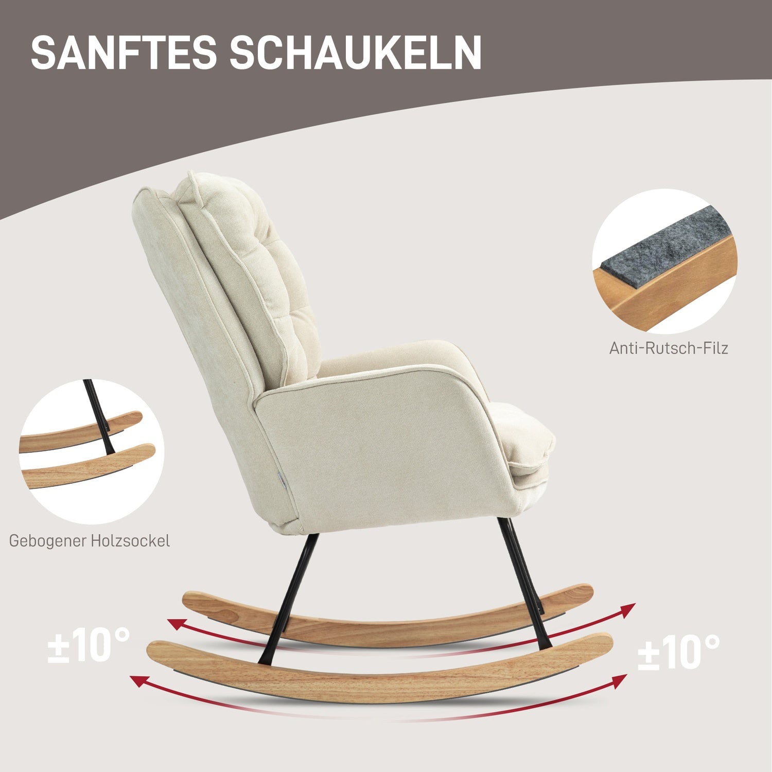Beige Chenille-Look gungstol, 120 kg Kapacitet, för sovrum