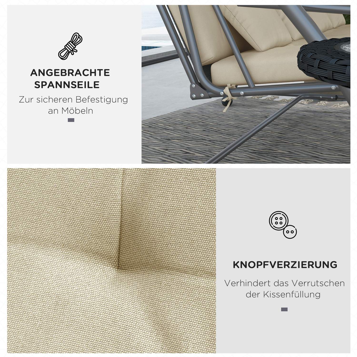 Beige Garden Swing Kuddset – Passar 170 cm, inkl. Baksida & sidor