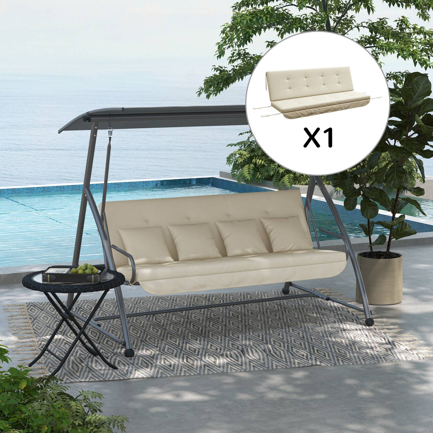 Beige Garden Swing Kuddset – Passar 170 cm, inkl. Baksida & sidor