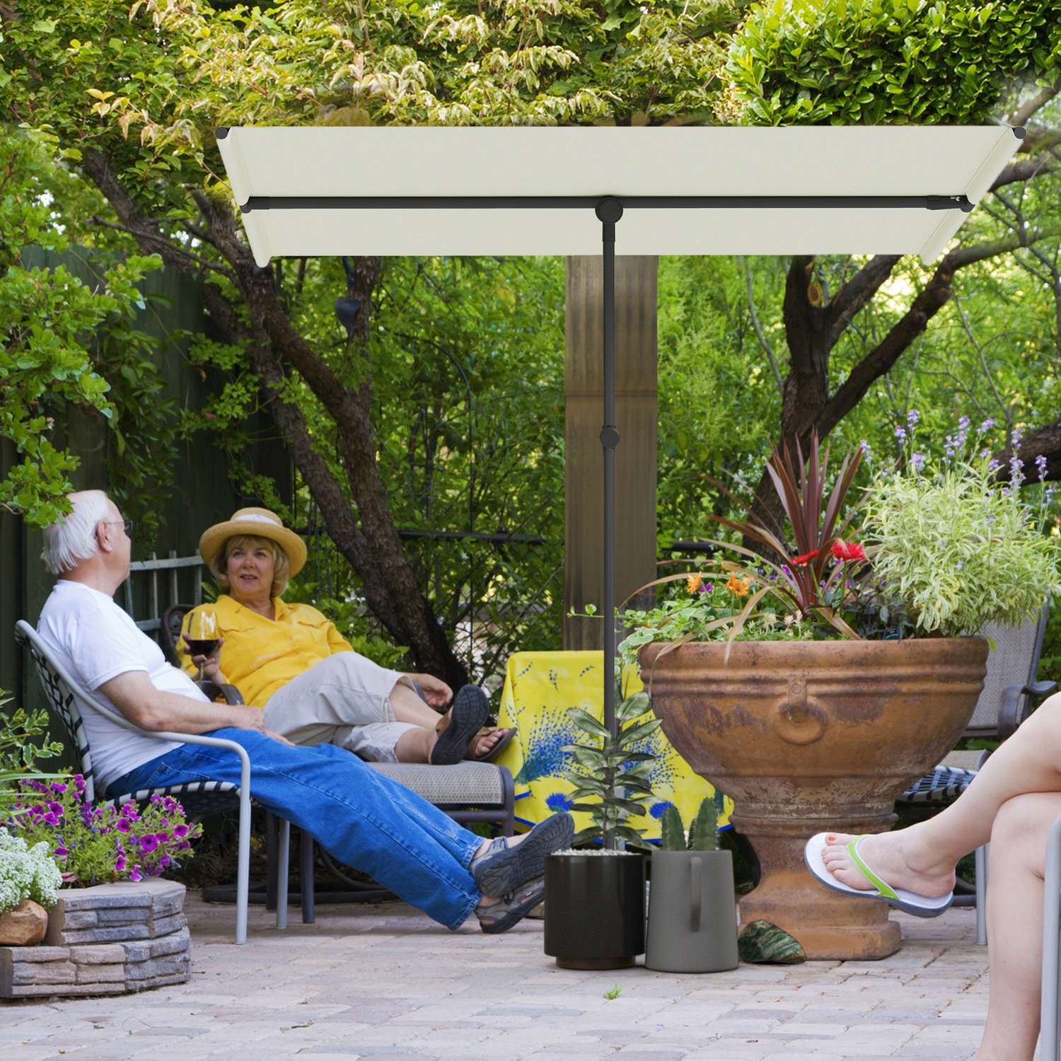 Beige Vridbart Parasoll, 180° Solskydd, 150x205 cm