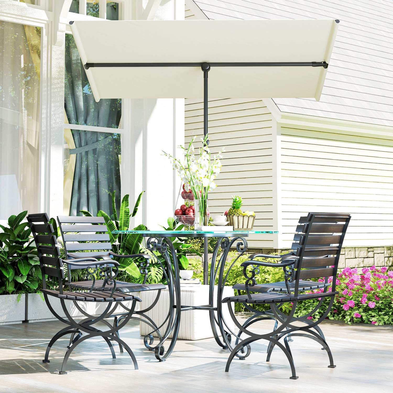 Beige Vridbart Parasoll, 180° Solskydd, 150x205 cm