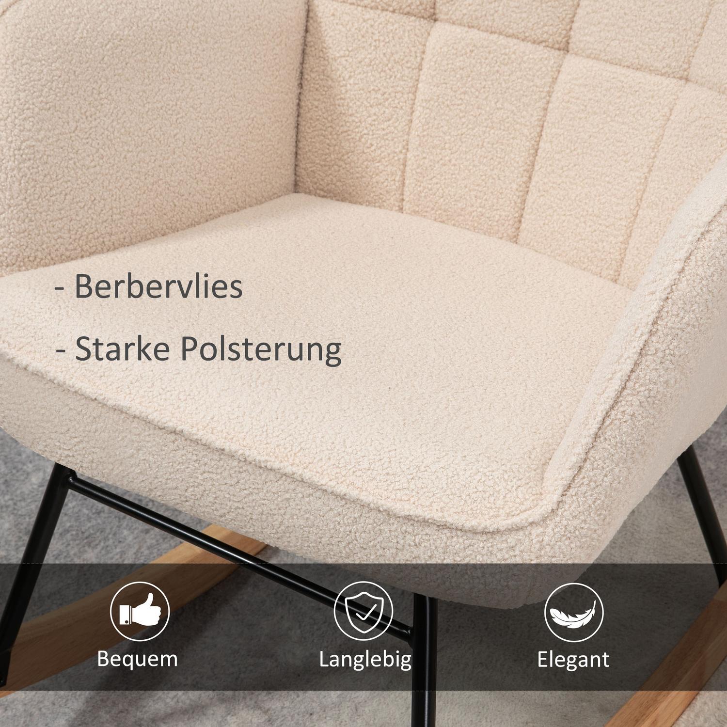 Beige berberfleece gungstol – 120 kg kapacitet, sovrum