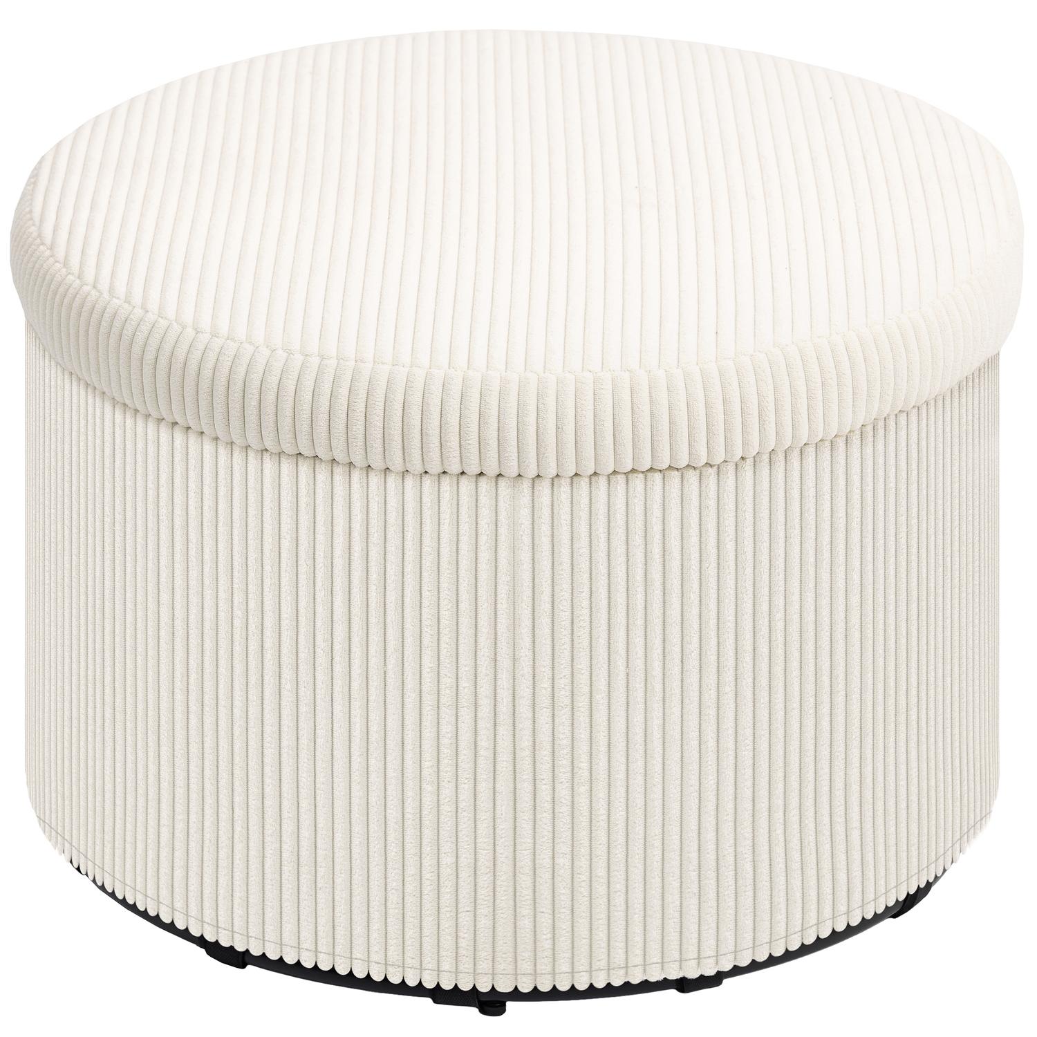 Beige rund ottomansk pall med förvaring, 60x60x41 cm